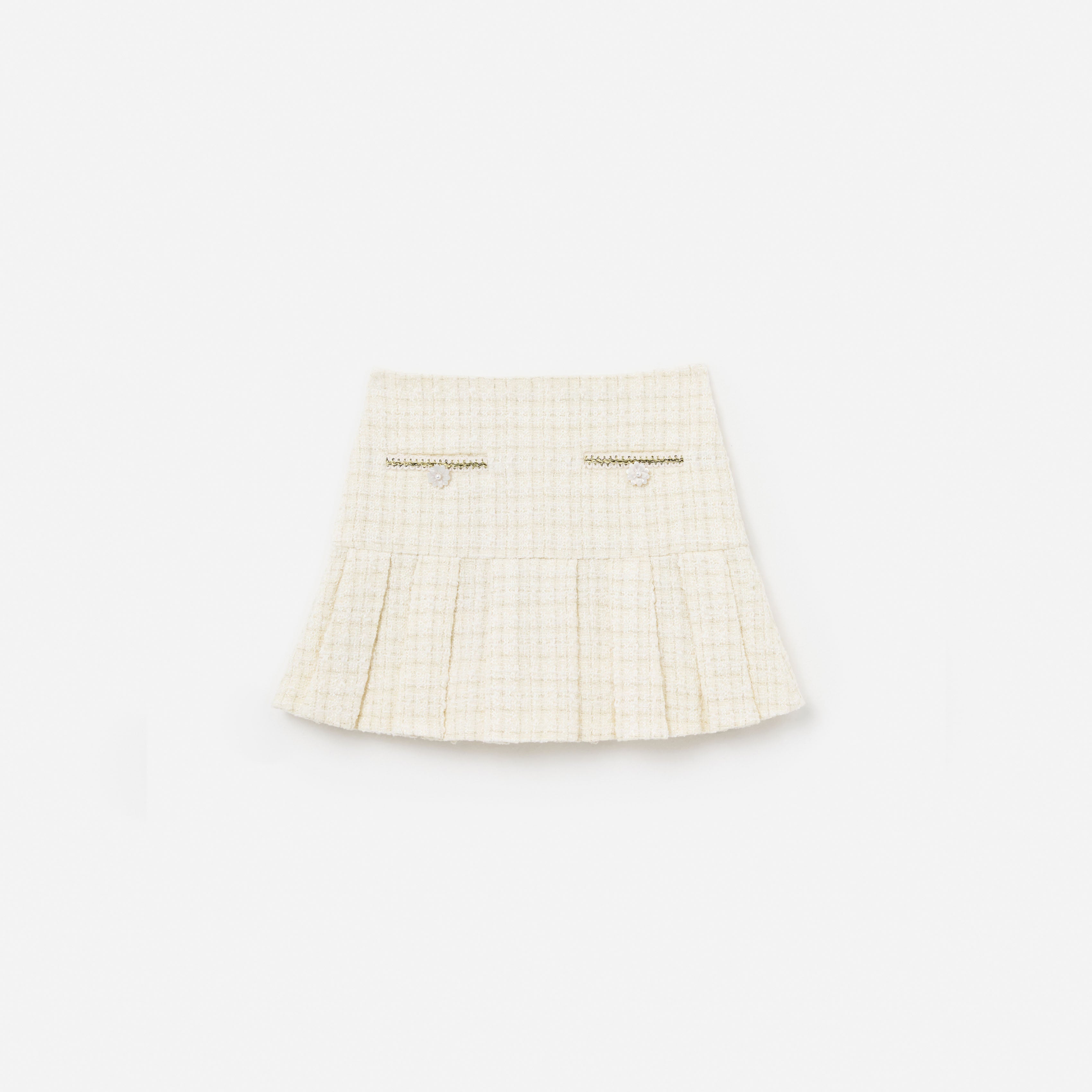 Self Portrait Cream Boucle Pleated Skirt Mädchen Creme