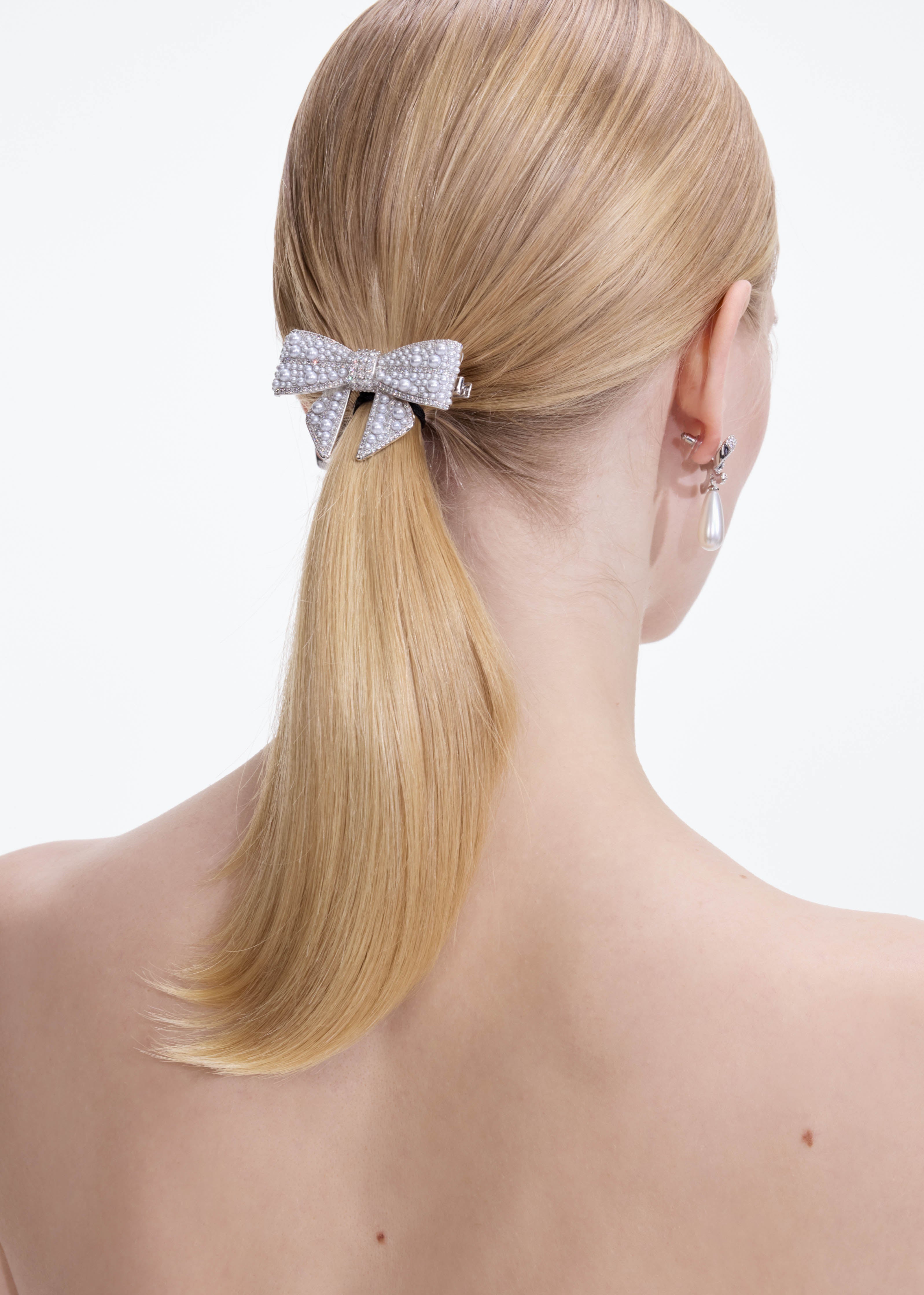 Self Portrait Haarclip Schleife silber Perlen One Size