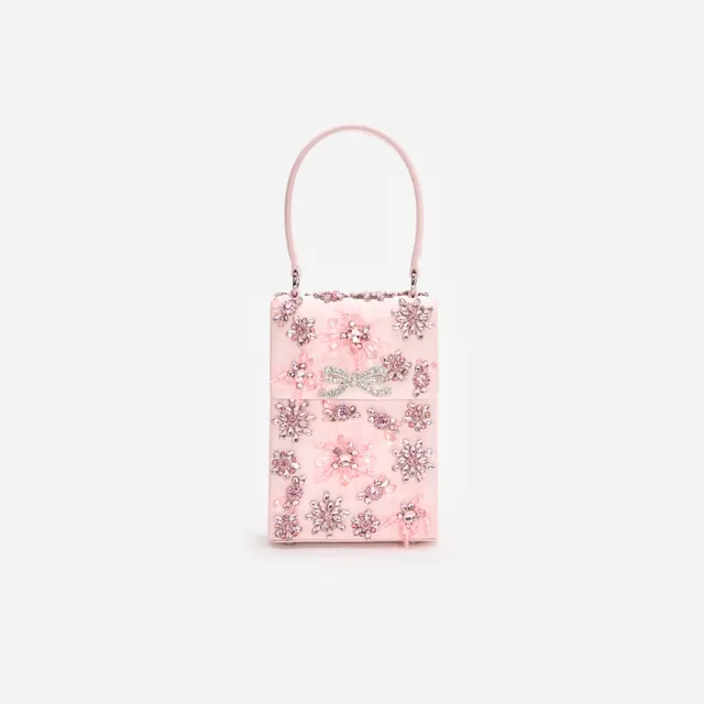Self-Portrait Pink Satin Floral Crystal Mini Tasche Pink Satin