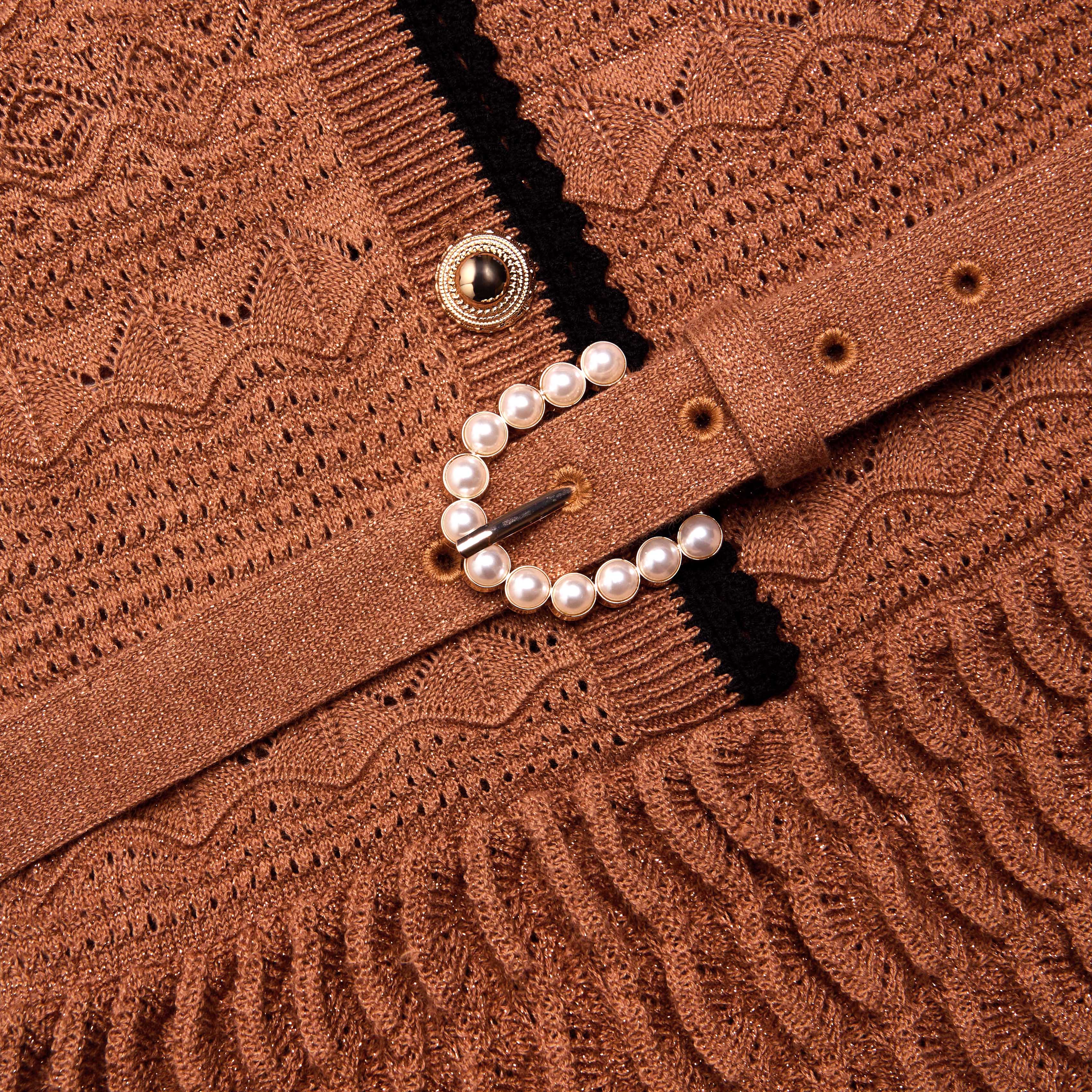 Self Portrait Brown Pointelle Strick-Minikleid Braun S
