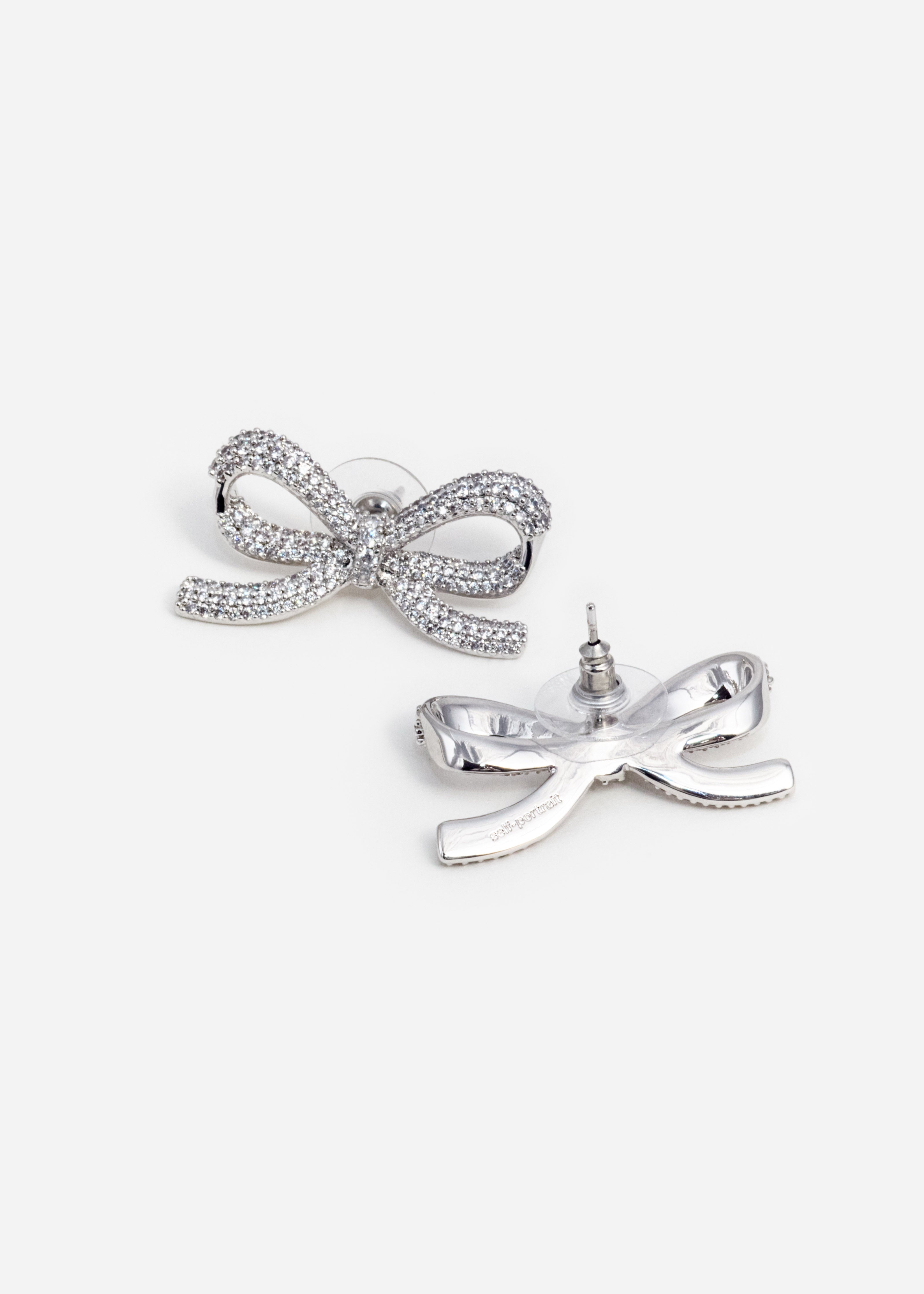 Self Portrait Crystal Bow Ohrringe Silber Perle 3 cm
