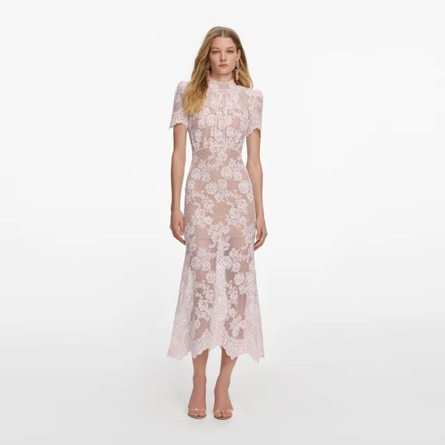 Self Portrait Pink Rhinestone Lace Midi Kleid UK 6