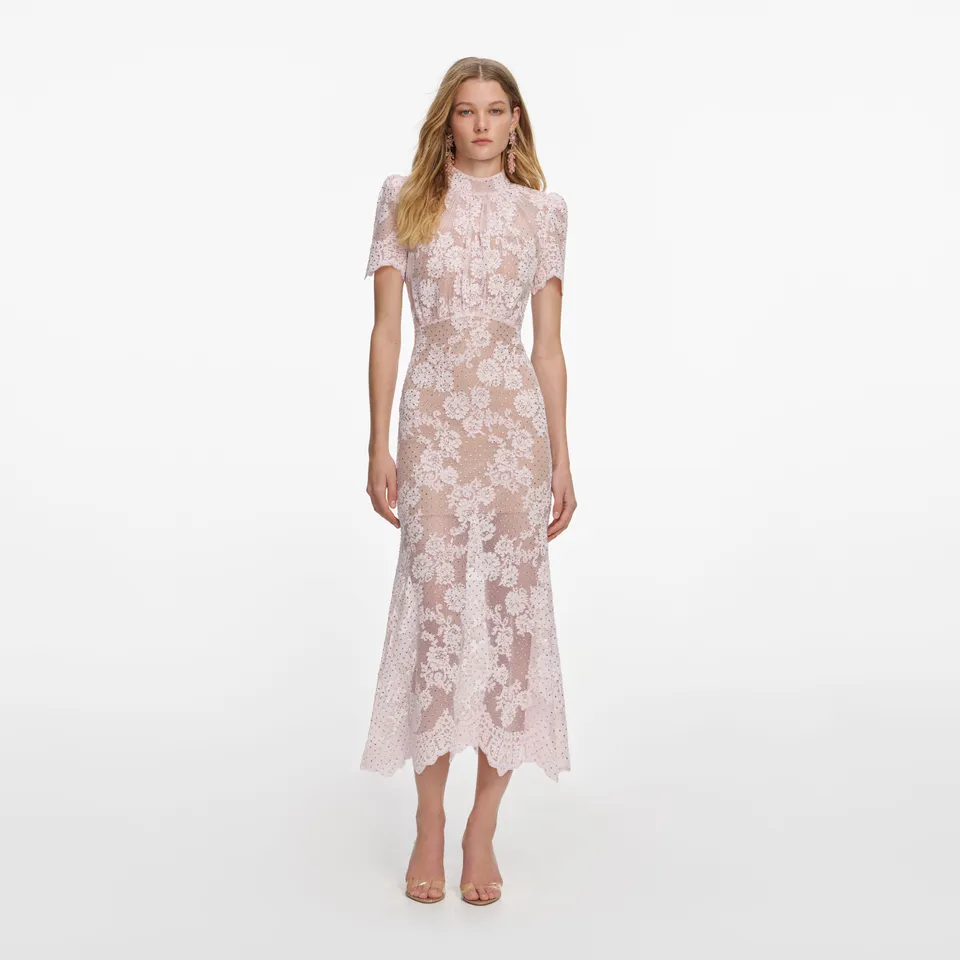 Self Portrait Pink Rhinestone Lace Midi Kleid UK 6