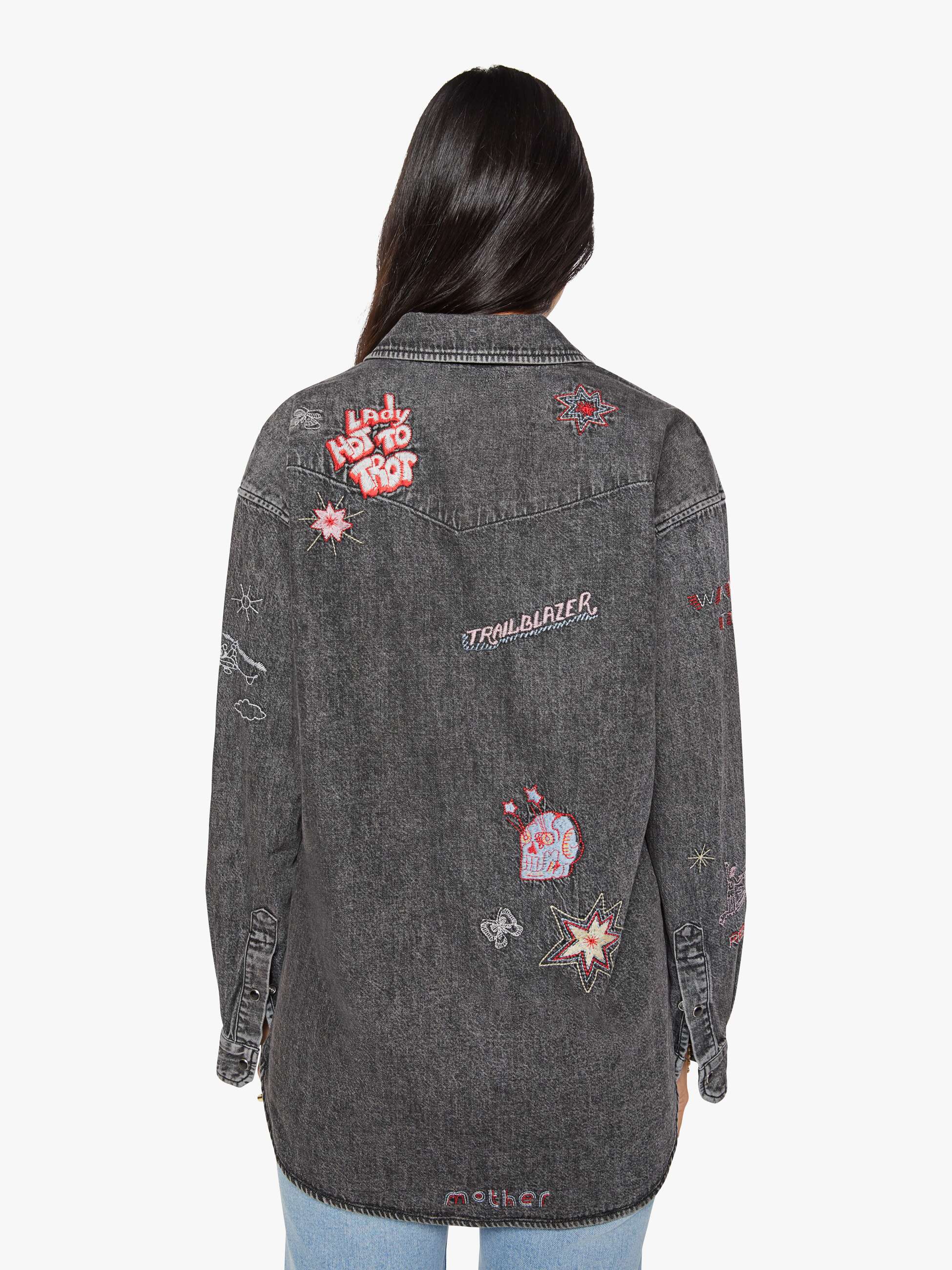 Mother The Exes And Ohs Denimhemd Grau Stickerei