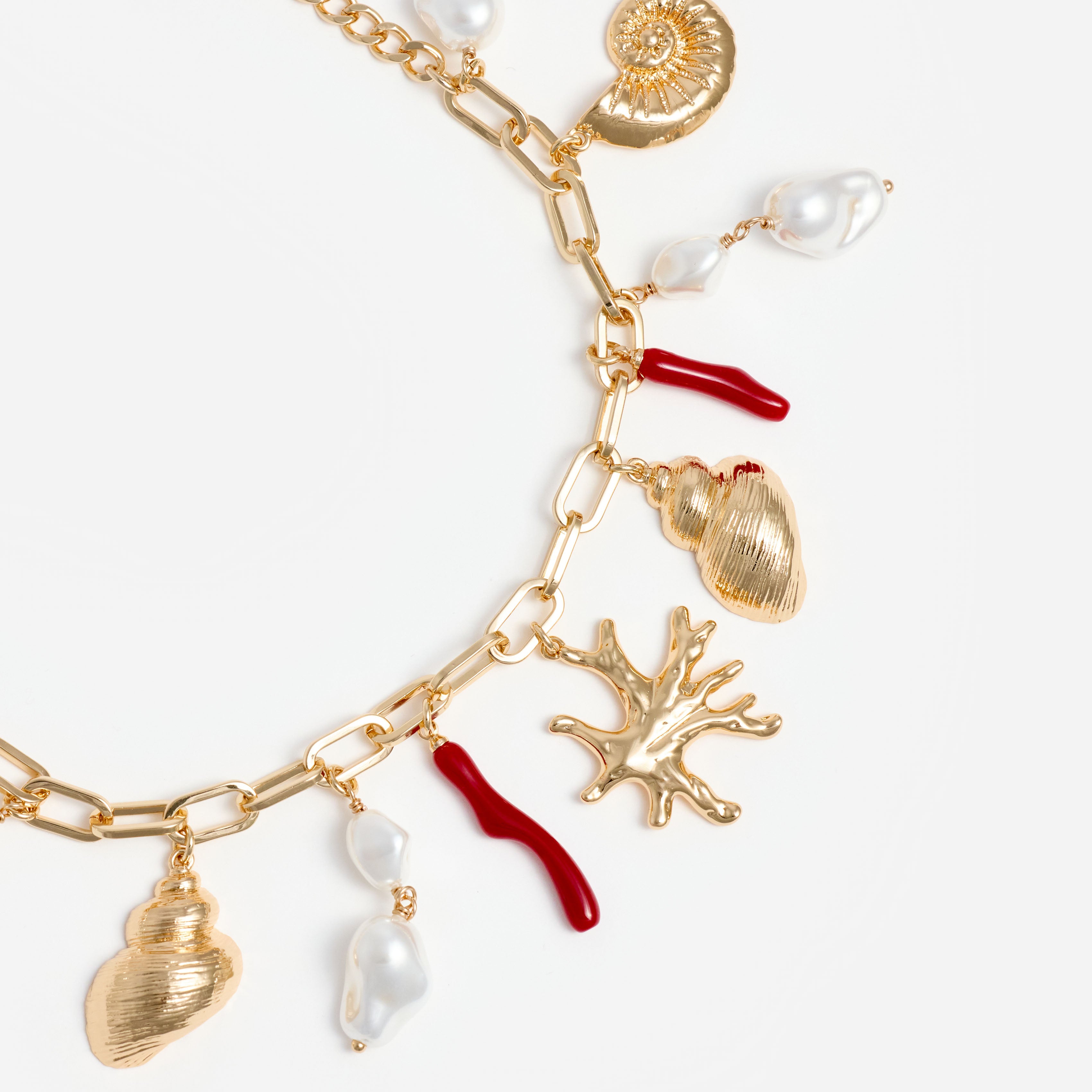 Self-Portrait Jewellery Gold Coral Pearl Charm Armband Einheitsgröße