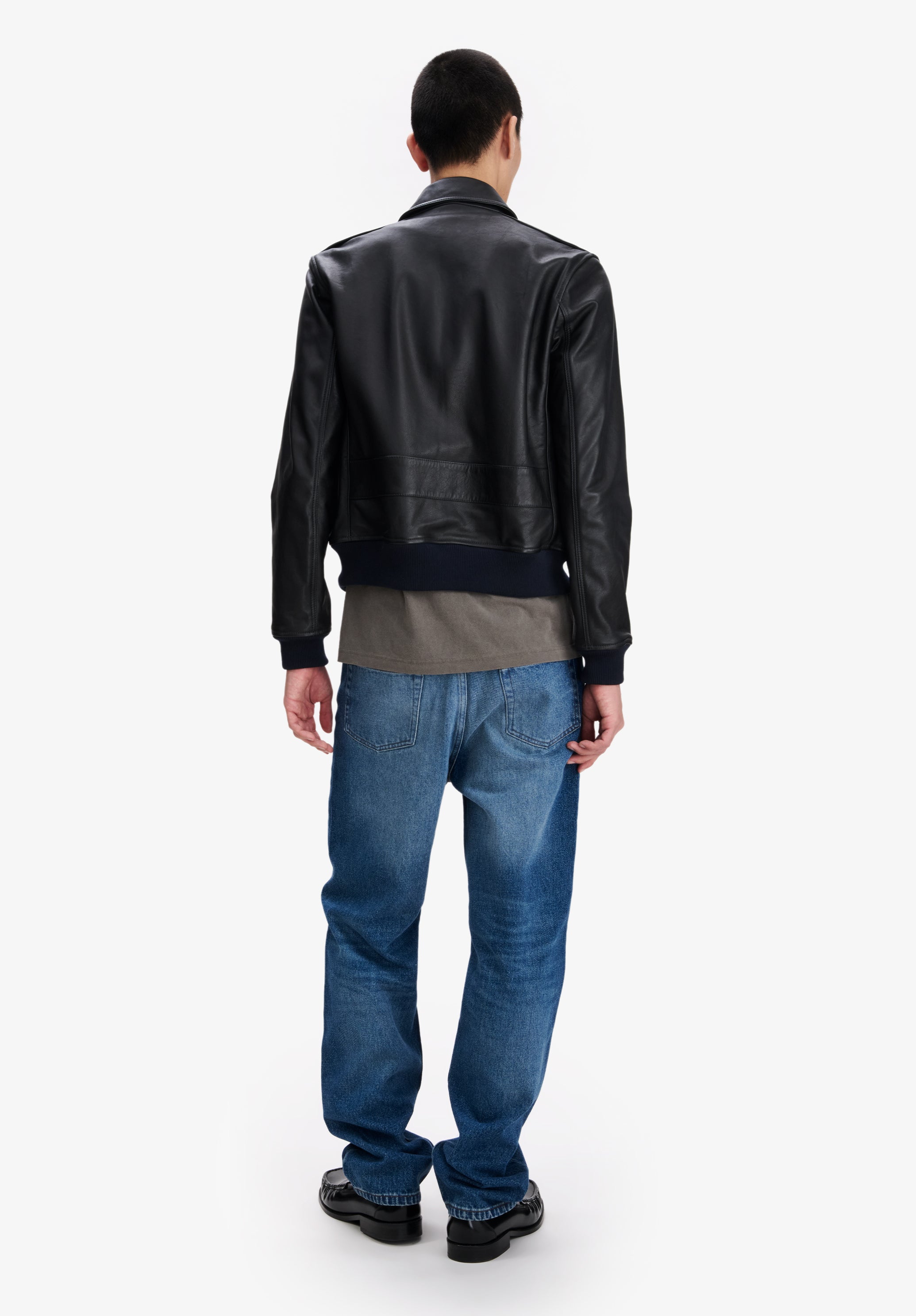 A.P.C. Kurze schwarze Lederjacke Jacke Leder L
