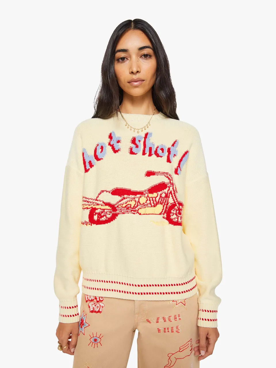 Mother The Big Jumper Pullover Ivory Print Baumwolle