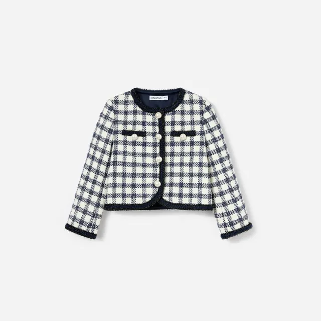 Self Portrait Navy Check Boucle Kinderjacke Blau 6/7 Jahre