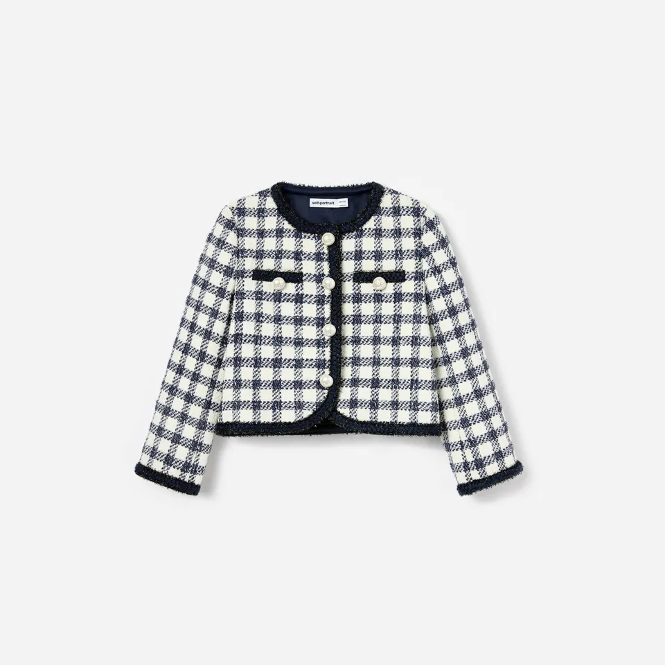 Self Portrait Navy Check Boucle Kinderjacke Blau 6/7 Jahre