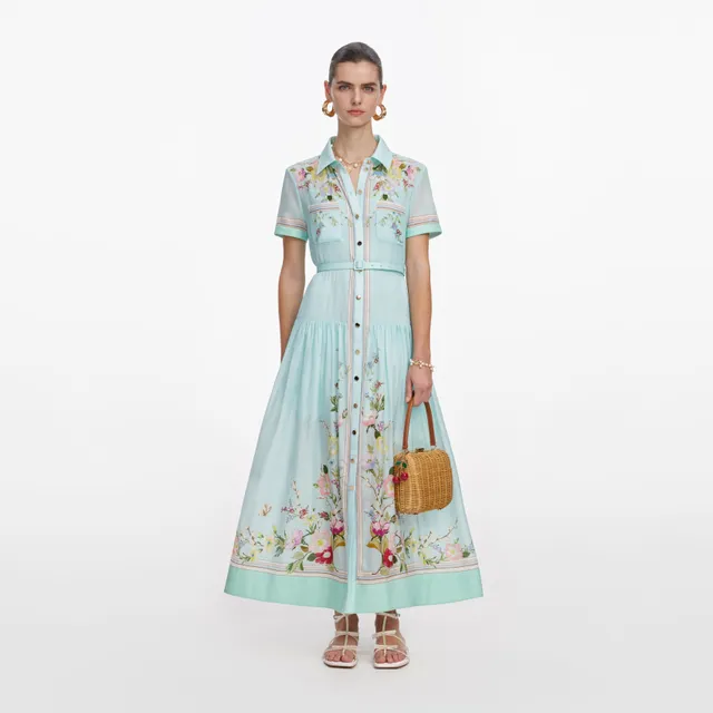 Self Portrait Mint Floral Organza Midi Kleid UK 8 Mint