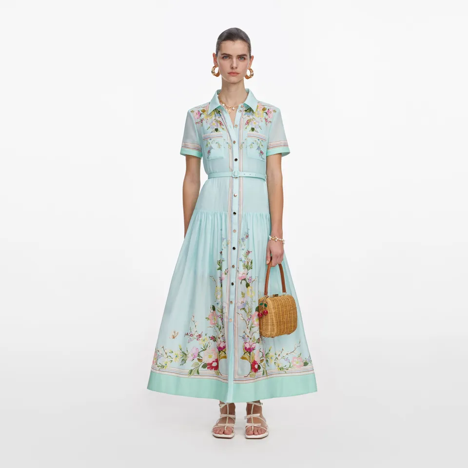 Self Portrait Mint Floral Organza Midi Kleid UK 8 Mint