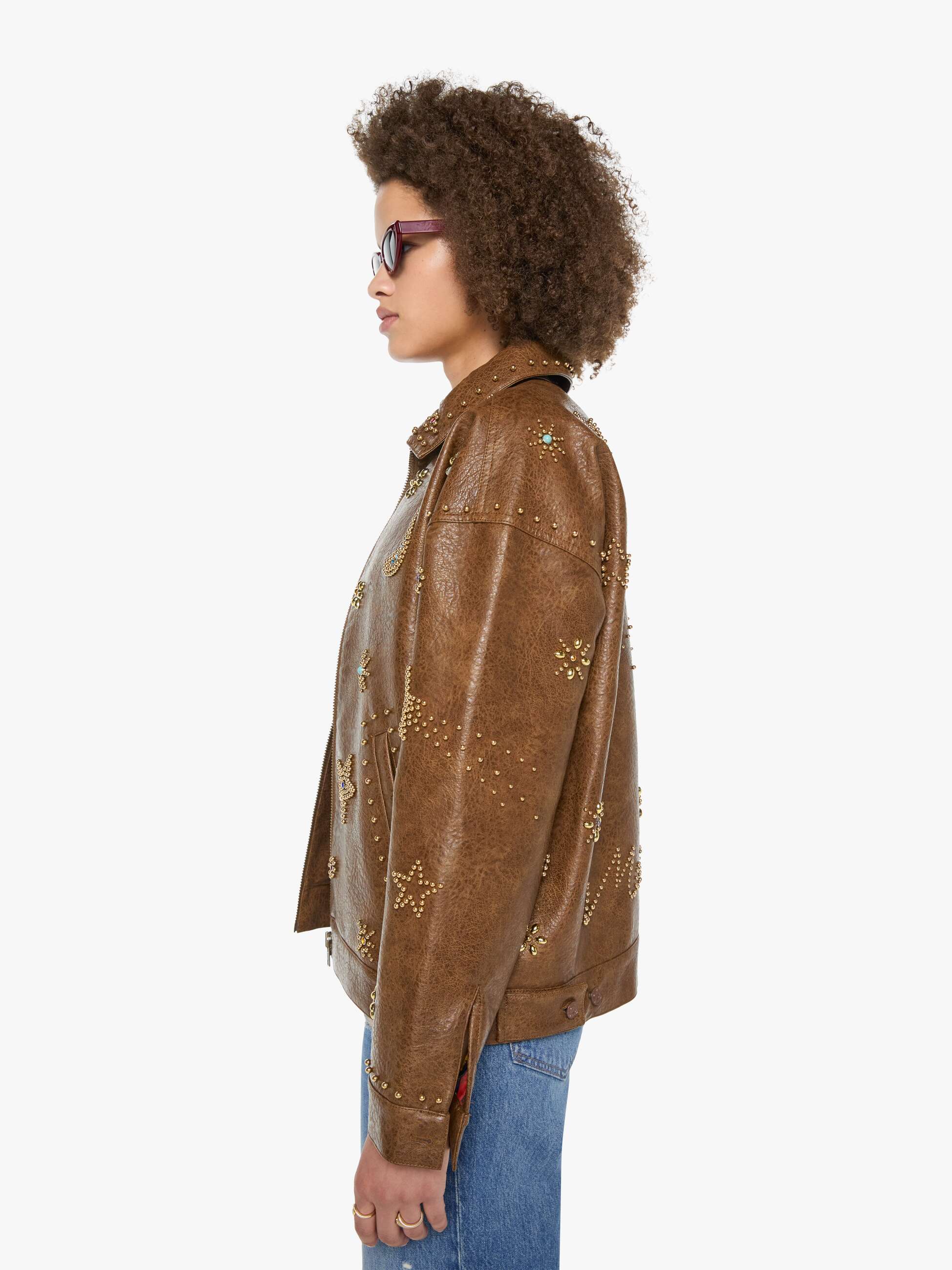 Mother Denim The Zip It Jacke Brown and Cream Kunstleder Boxy