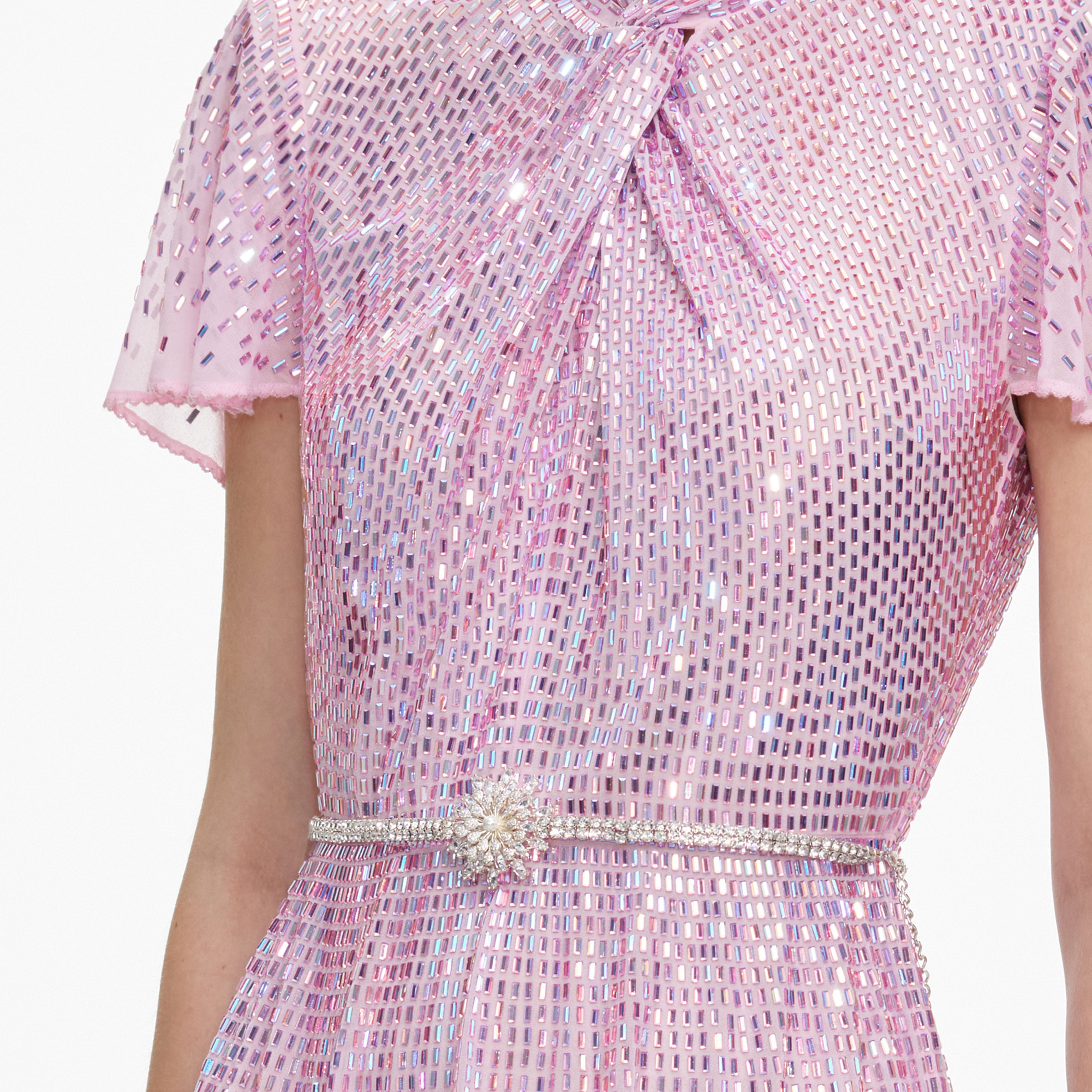 Self Portrait Pink Ombre Rhinestone Midi Kleid UK 8 Rosa