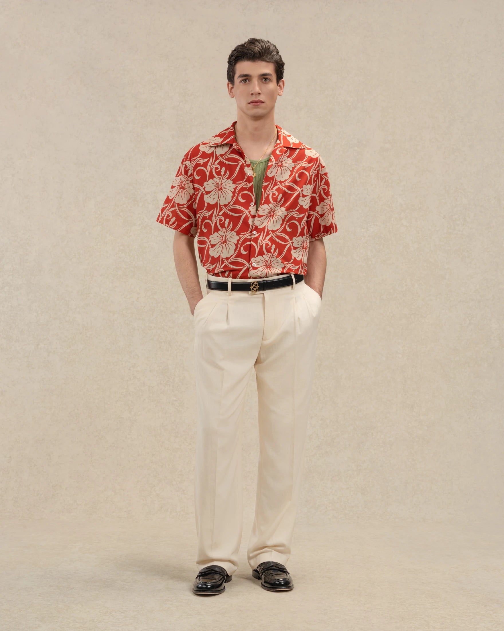 Drôle De Monsieur Chemise Hibiscus Monogramme Hemd Rot Kurzarm