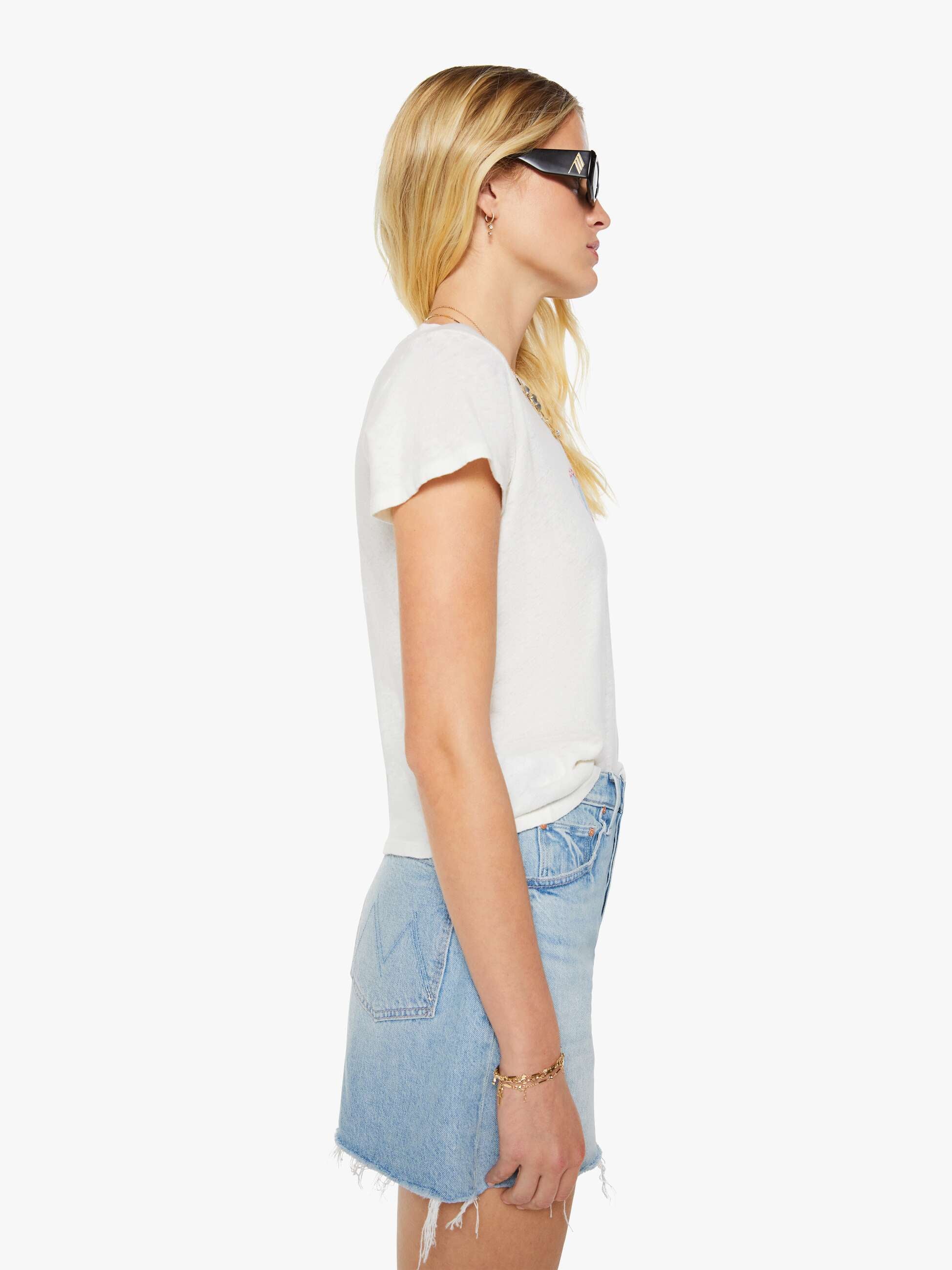 Mother The Lil Sinful T-Shirt Weiss Slim Baumwolle-Leinen