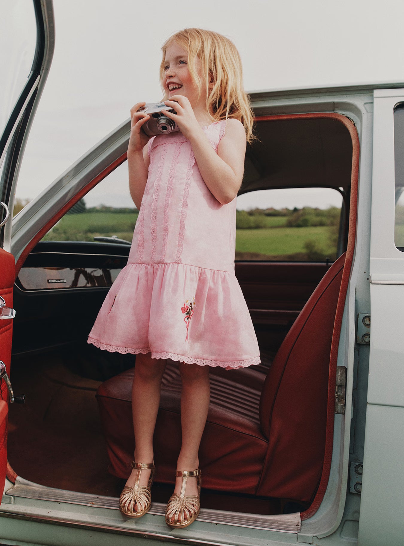 Self Portrait Kinder Kleid Rosa Blume Stickerei 5/6