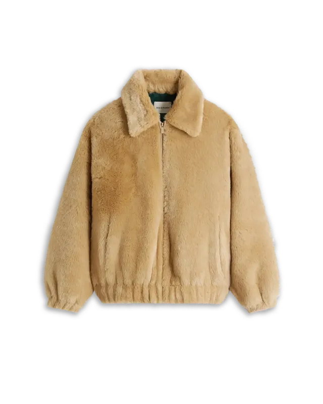 Drôle De Monsieur Faux Fur Slogan Jacke Beige Fell