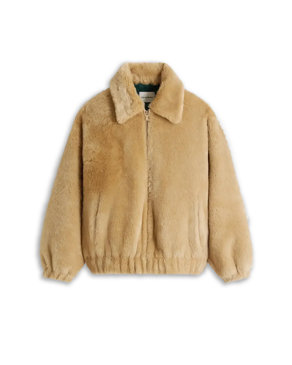 Drôle De Monsieur Faux Fur Slogan Jacke Beige Fell