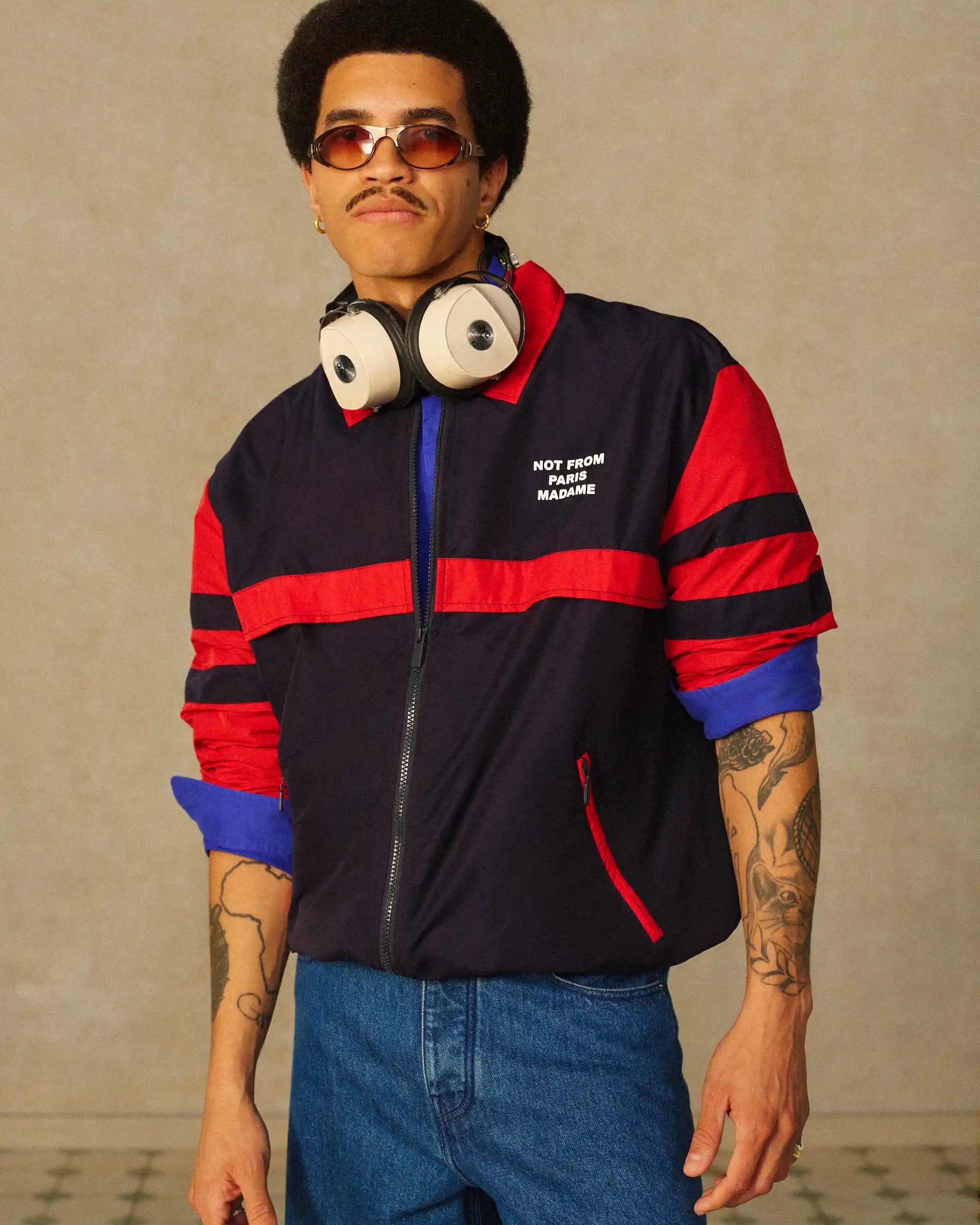 Drôle De Monsieur Slogan Nylon Jacket Jacke Navy Polyamid