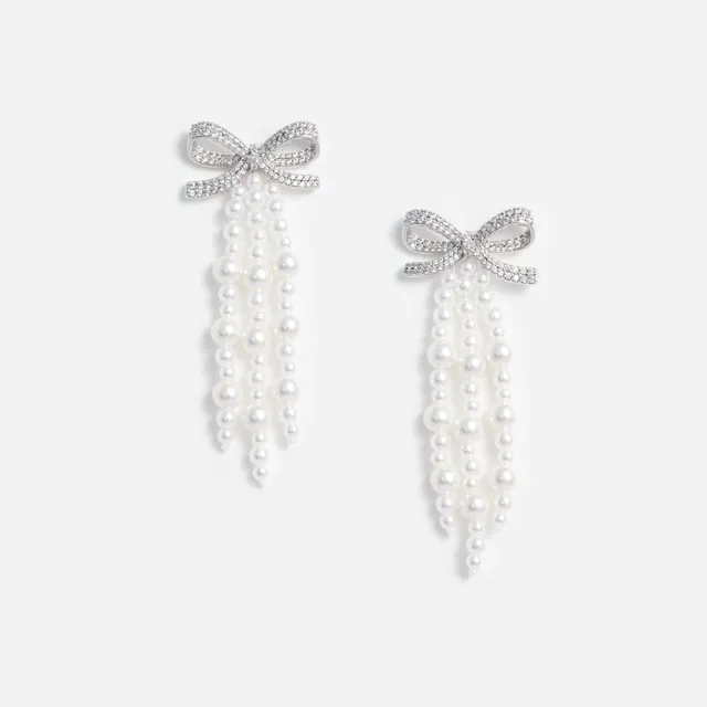 Self Portrait Bow Pearl Waterfall Earrings Ohrringe One Size