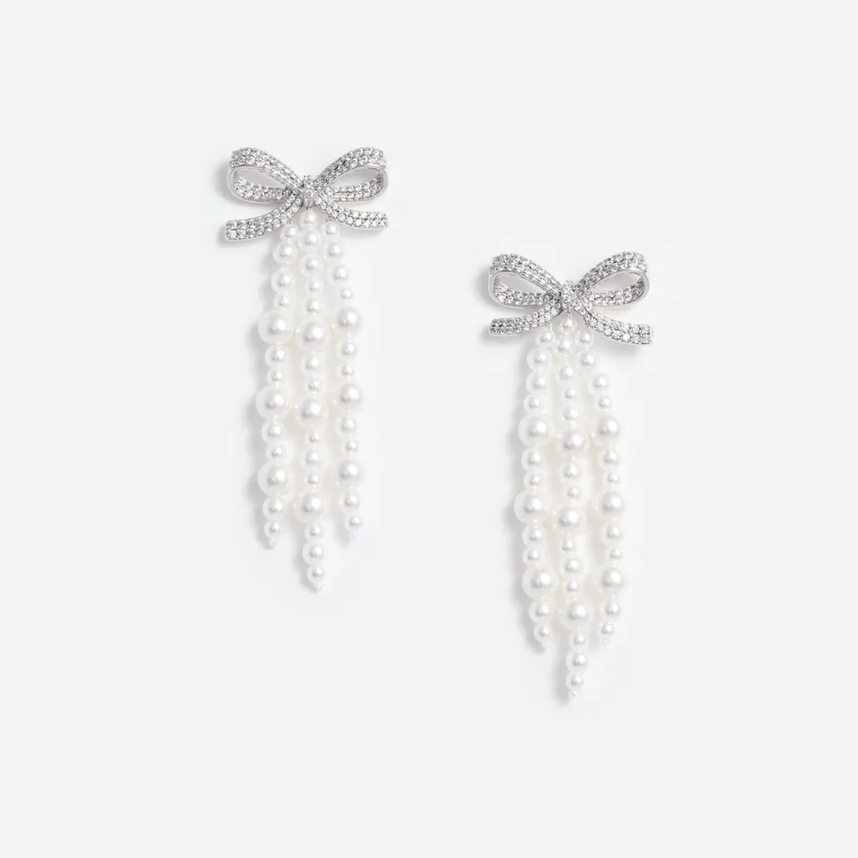 Self Portrait Bow Pearl Waterfall Earrings Ohrringe One Size