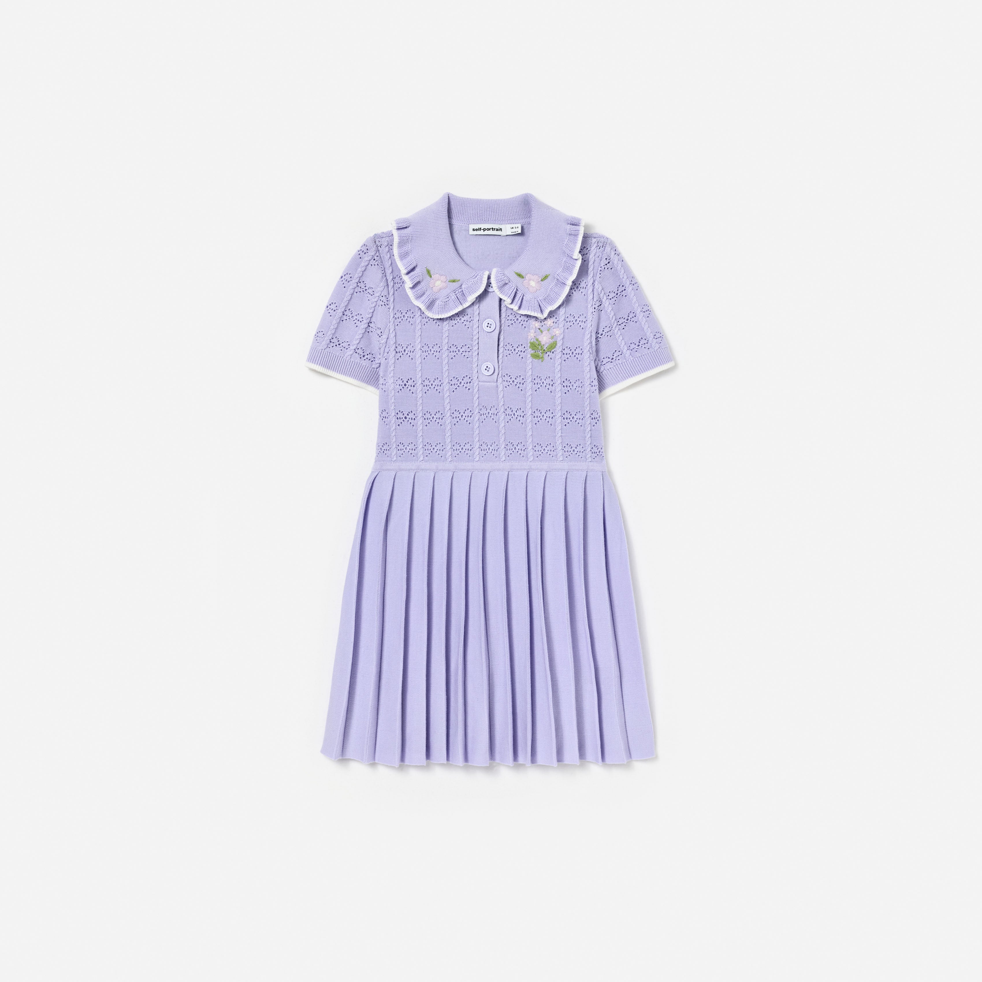 Self Portrait Lilac Pleated Pointelle Kinderkleid Lila Stickerei