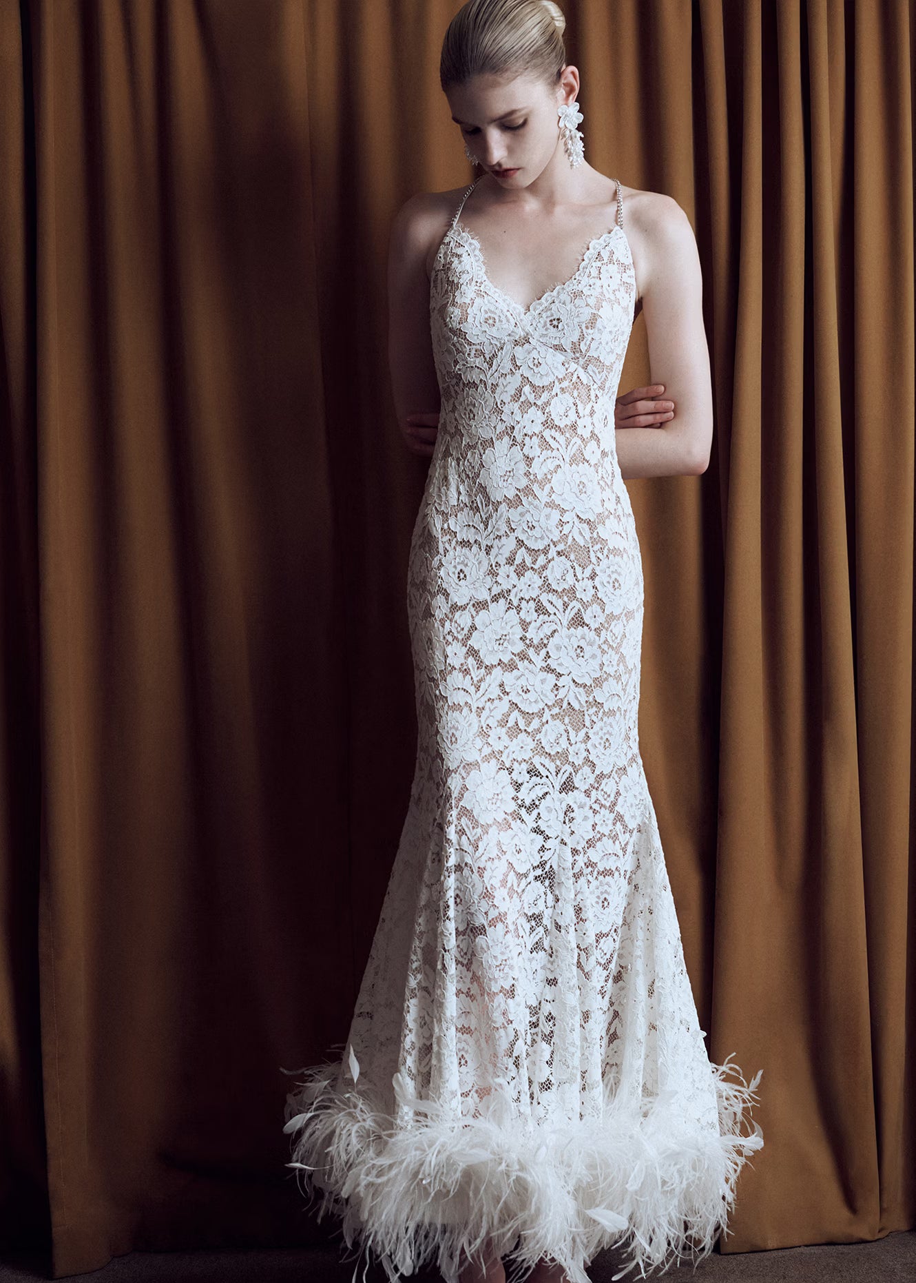 Self Portrait Dresses White Fine Lace Feather Maxikleid Weiß UK 6