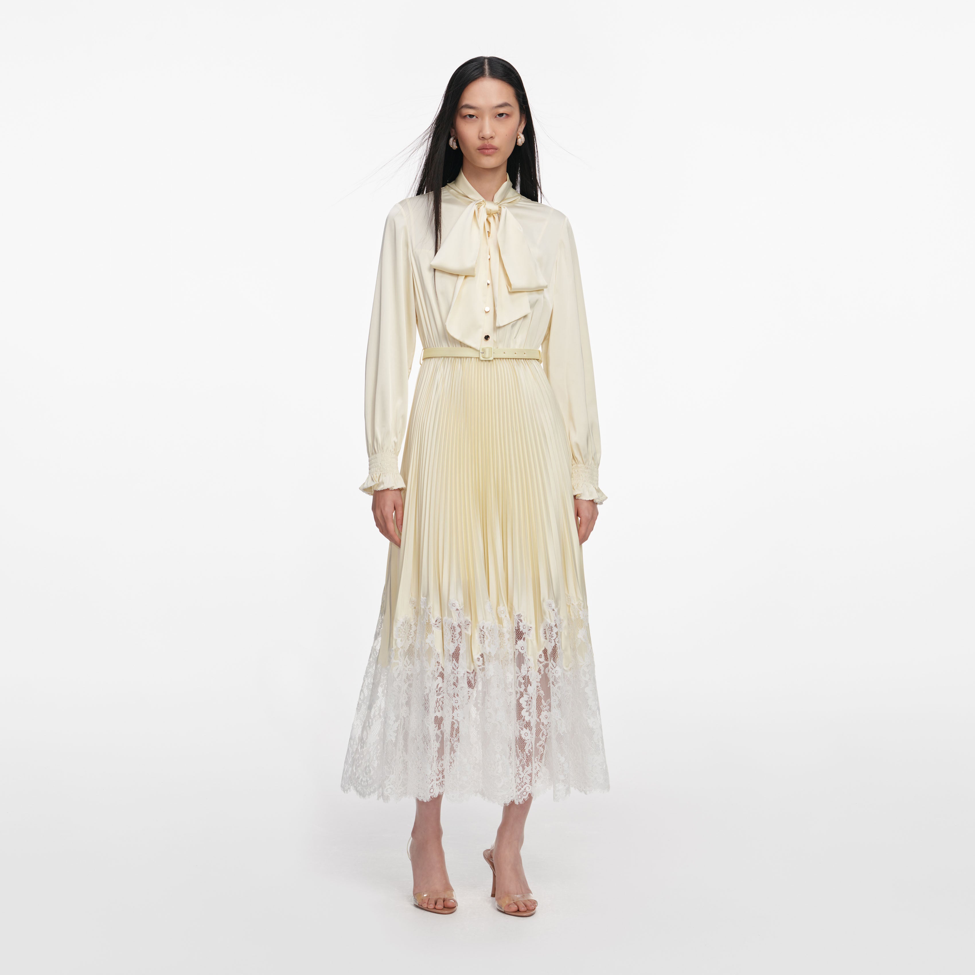 Self Portrait Dresses Yellow Satin Midikleid Gelb Spitze
