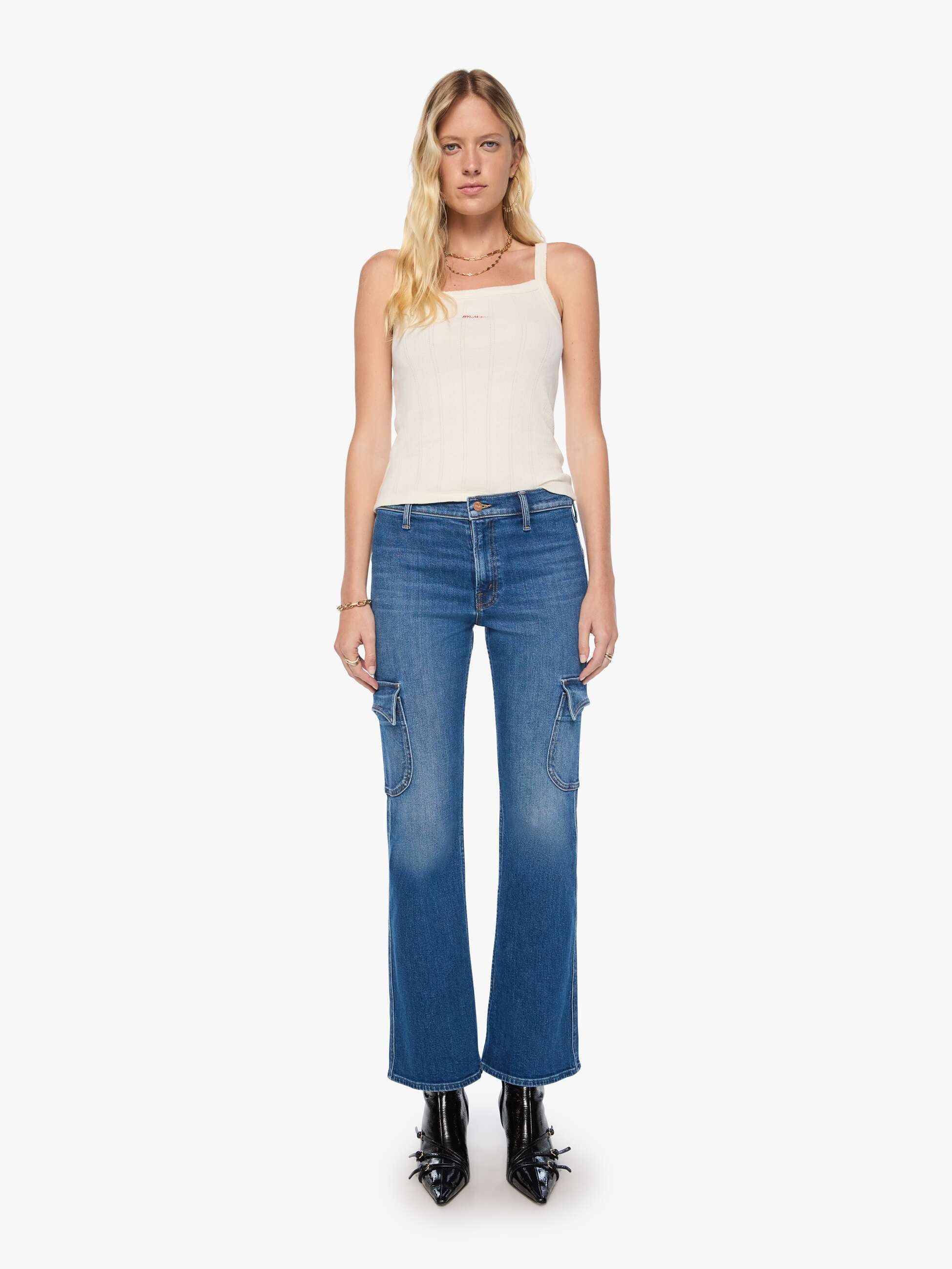 Mother The Draw Hustler Skimp Damenjeans Mittelblau