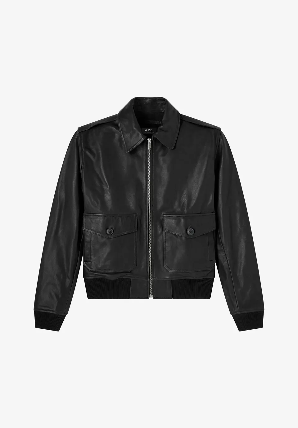 A.P.C. Kurze schwarze Lederjacke Jacke Leder L