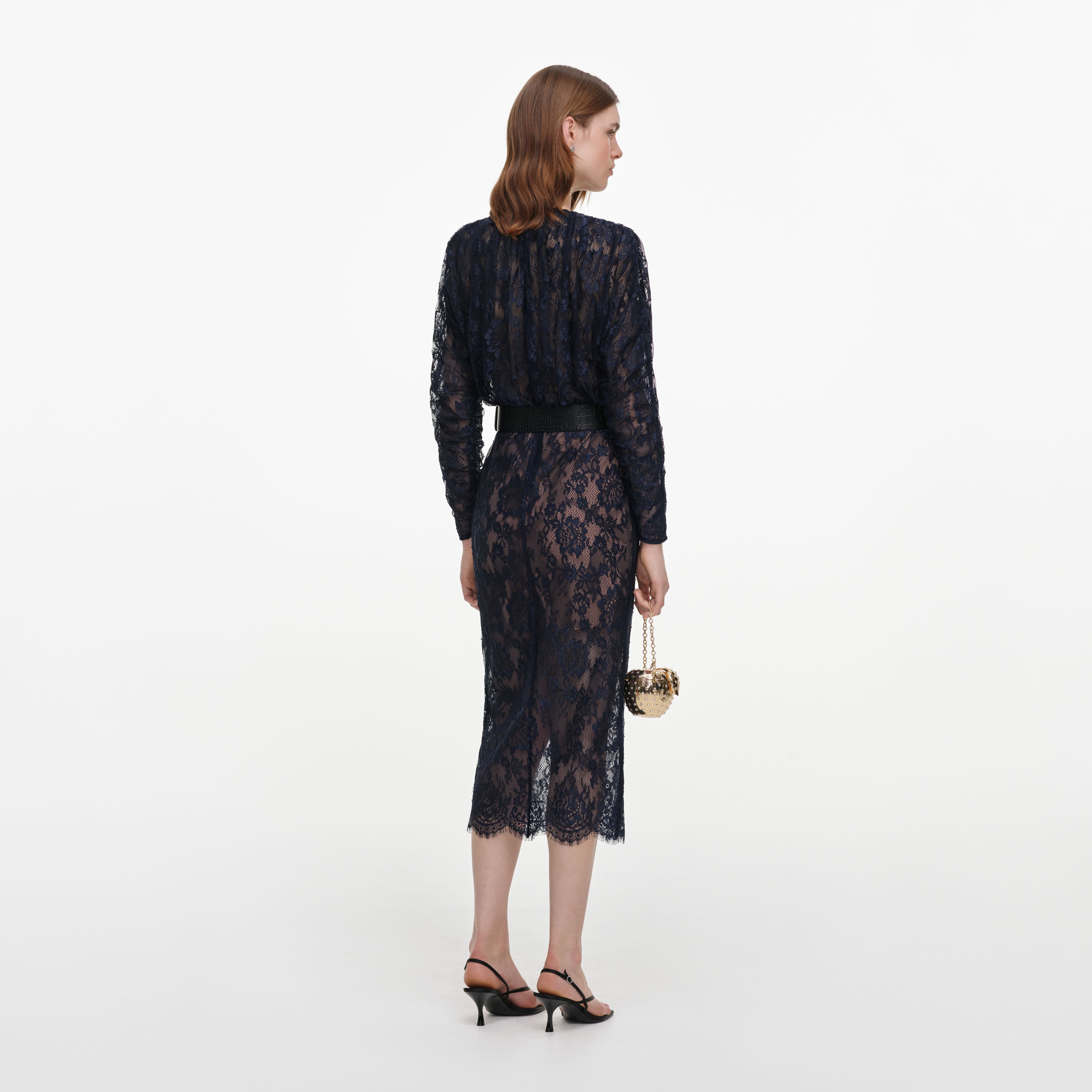 Self Portrait Dresses Navy Lace Button Midi Kleid UK 8 Spitze