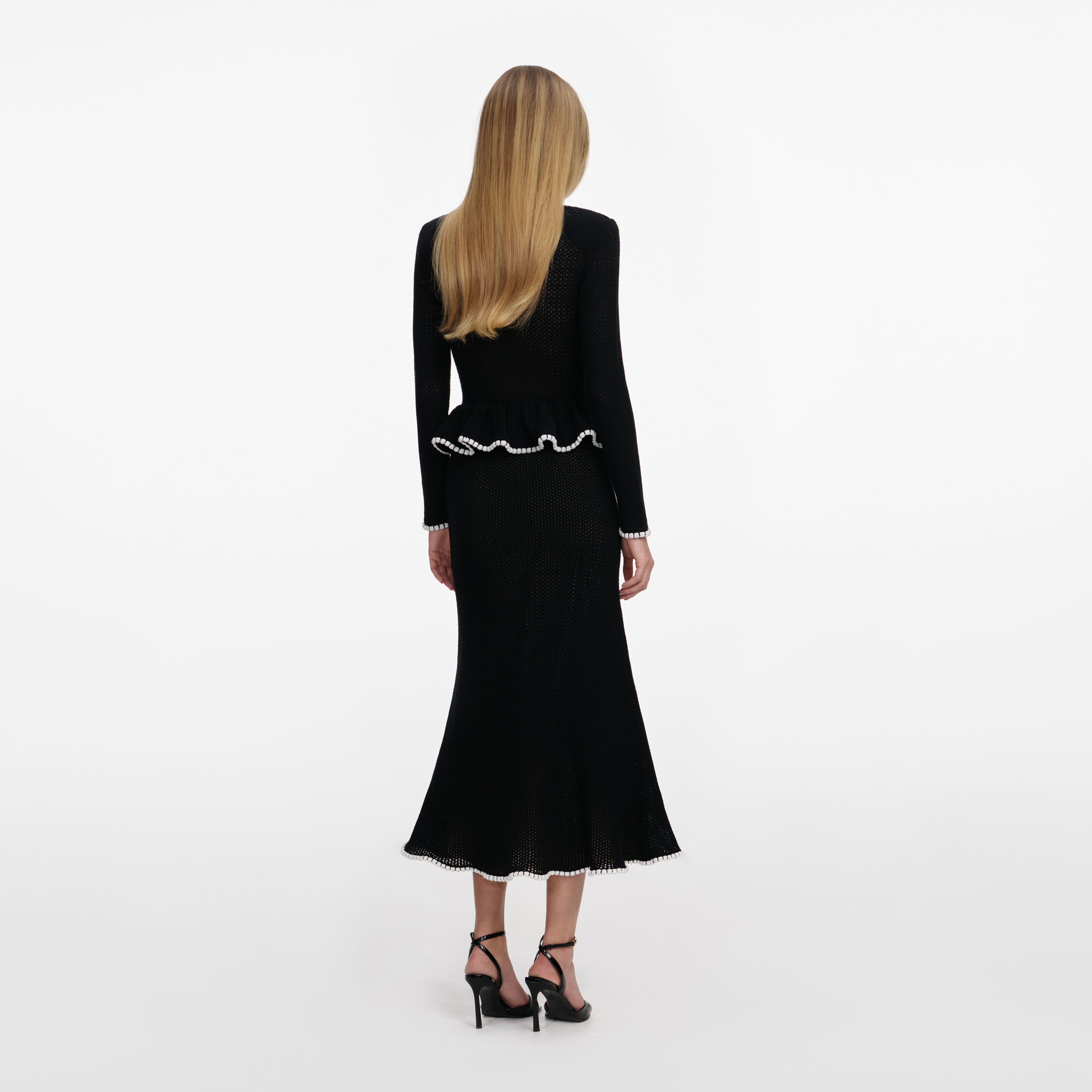 Self Portrait Strick Midi Kleid Schwarz Peplum Spitze