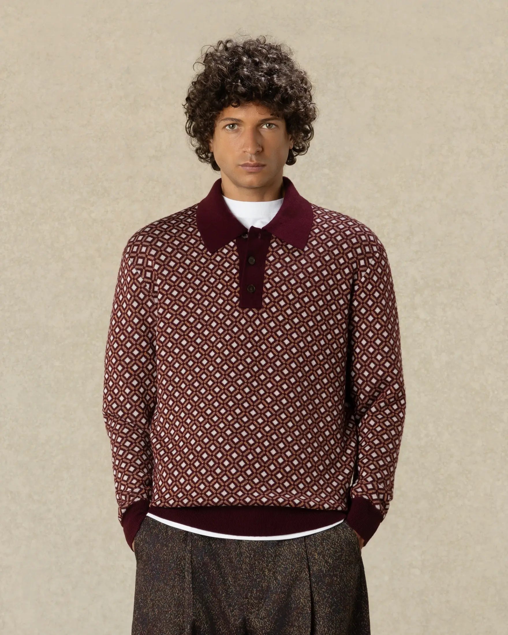 Drôle De Monsieur Jacquard Longsleeve Polo Strickpolo Braun