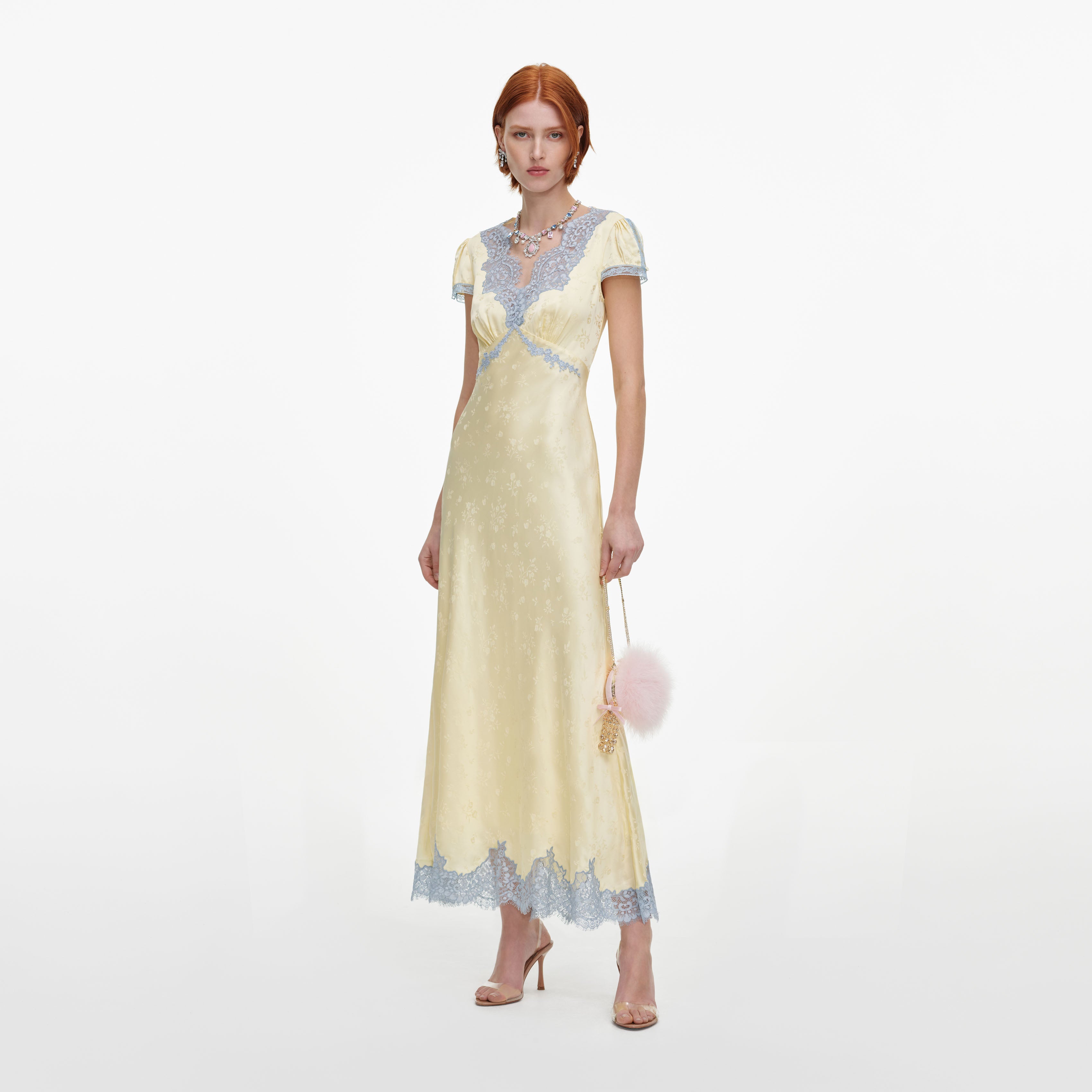 Self Portrait Yellow Viscose Lace Midikleid Gelb Spitze