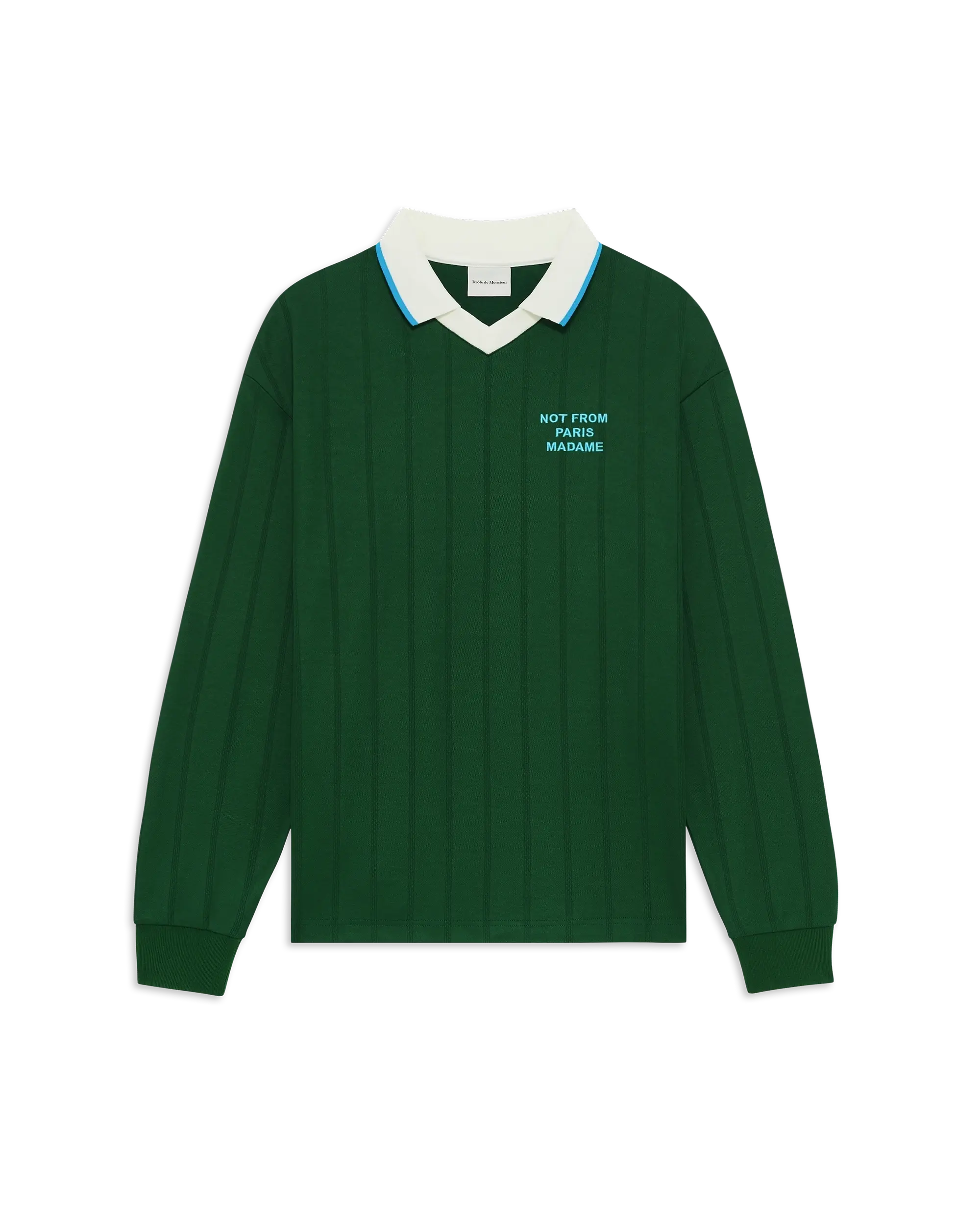Drôle De Monsieur Slogan Longsleeve Polo Dunkelgrün Print