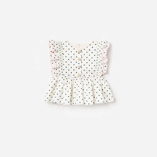 Self Portrait Cream Polka Dot Frill Top Creme 5/6 Leinen