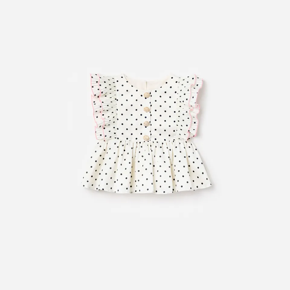 Self Portrait Cream Polka Dot Frill Top Creme 5/6 Leinen