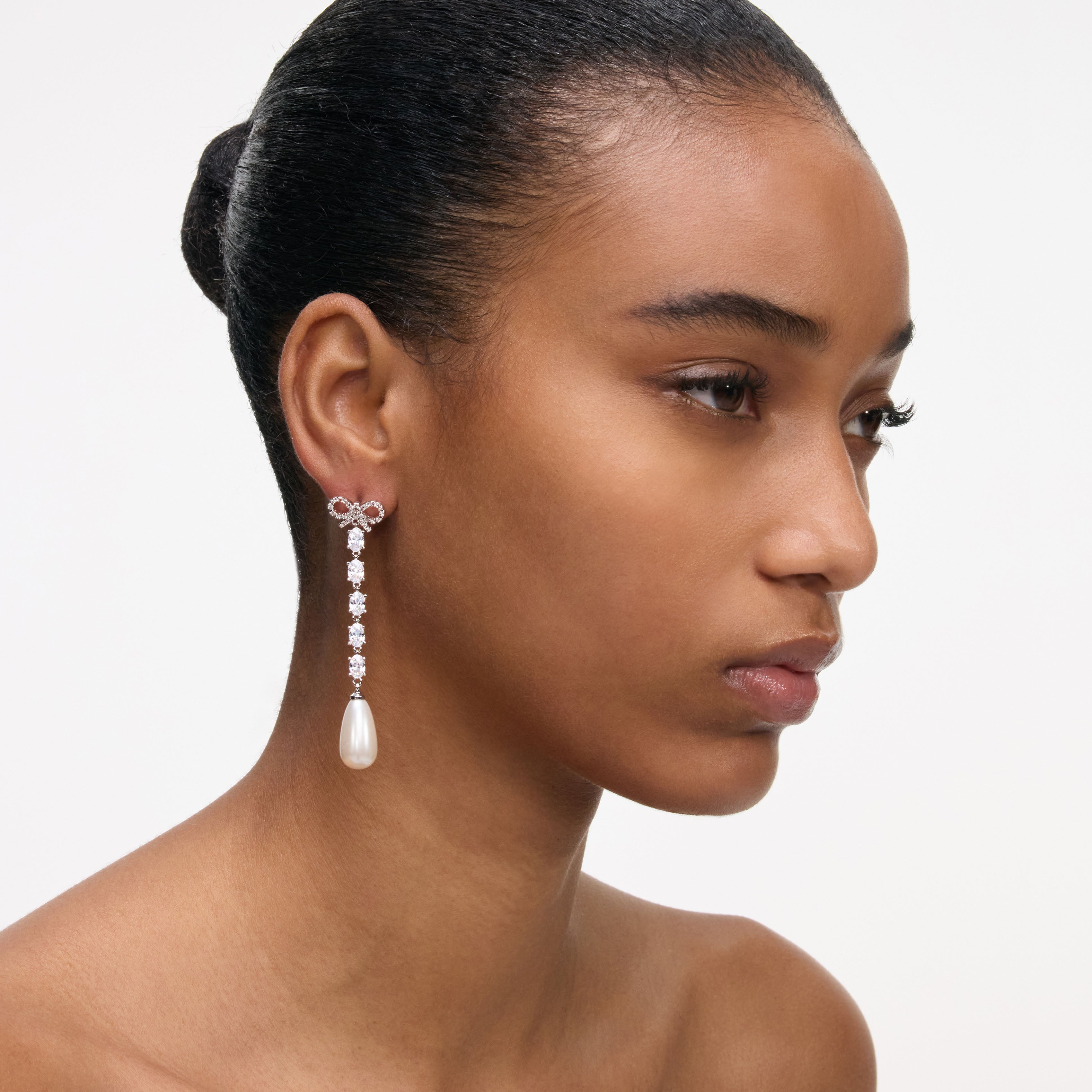 Self Portrait Bow Pearl Droplet Ohrringe Silber Kristall