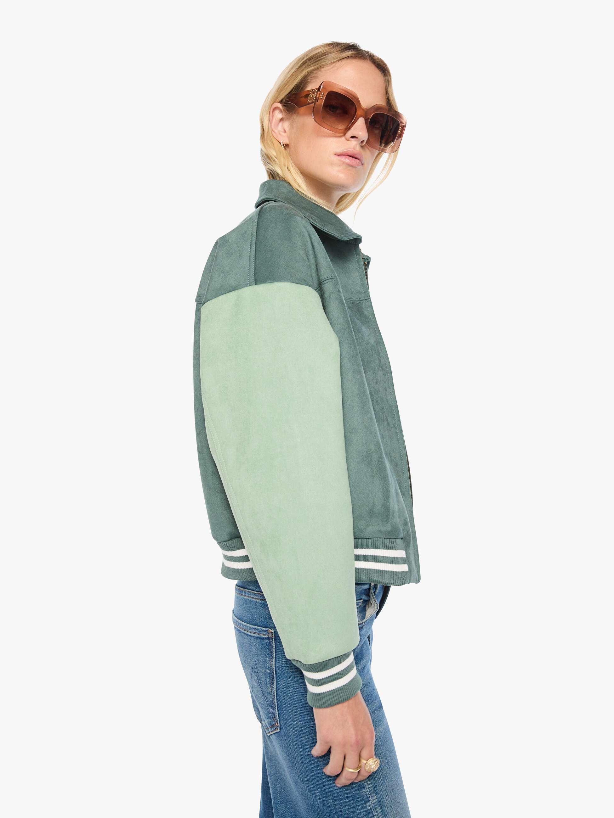Mother The Oversized Letterman Jacke Grün Faux-Suede