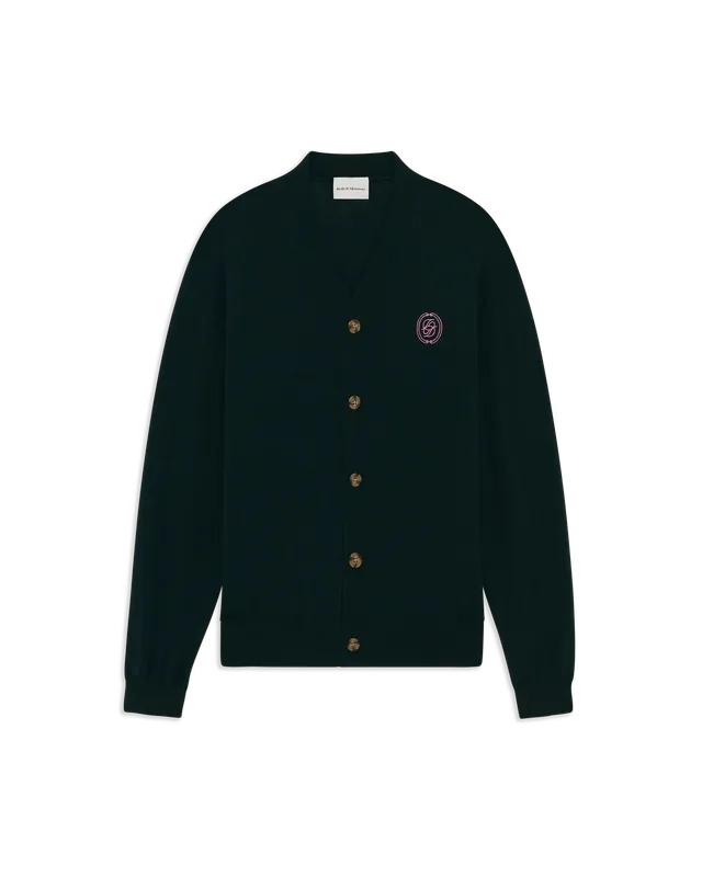 Drôle De Monsieur D Mirror Wool Silk Boxy Cardigan Dunkelgrün
