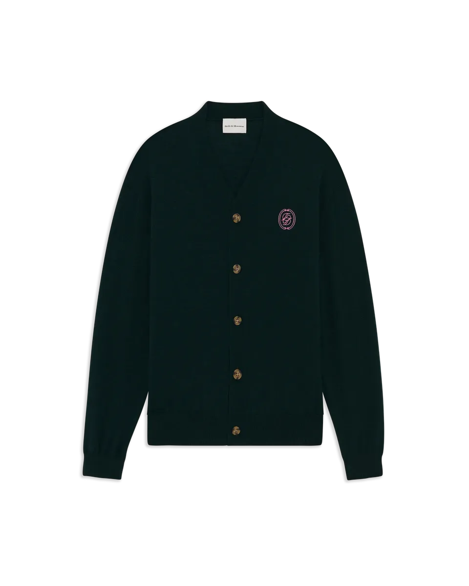 Drôle De Monsieur D Mirror Wool Silk Boxy Cardigan Dunkelgrün