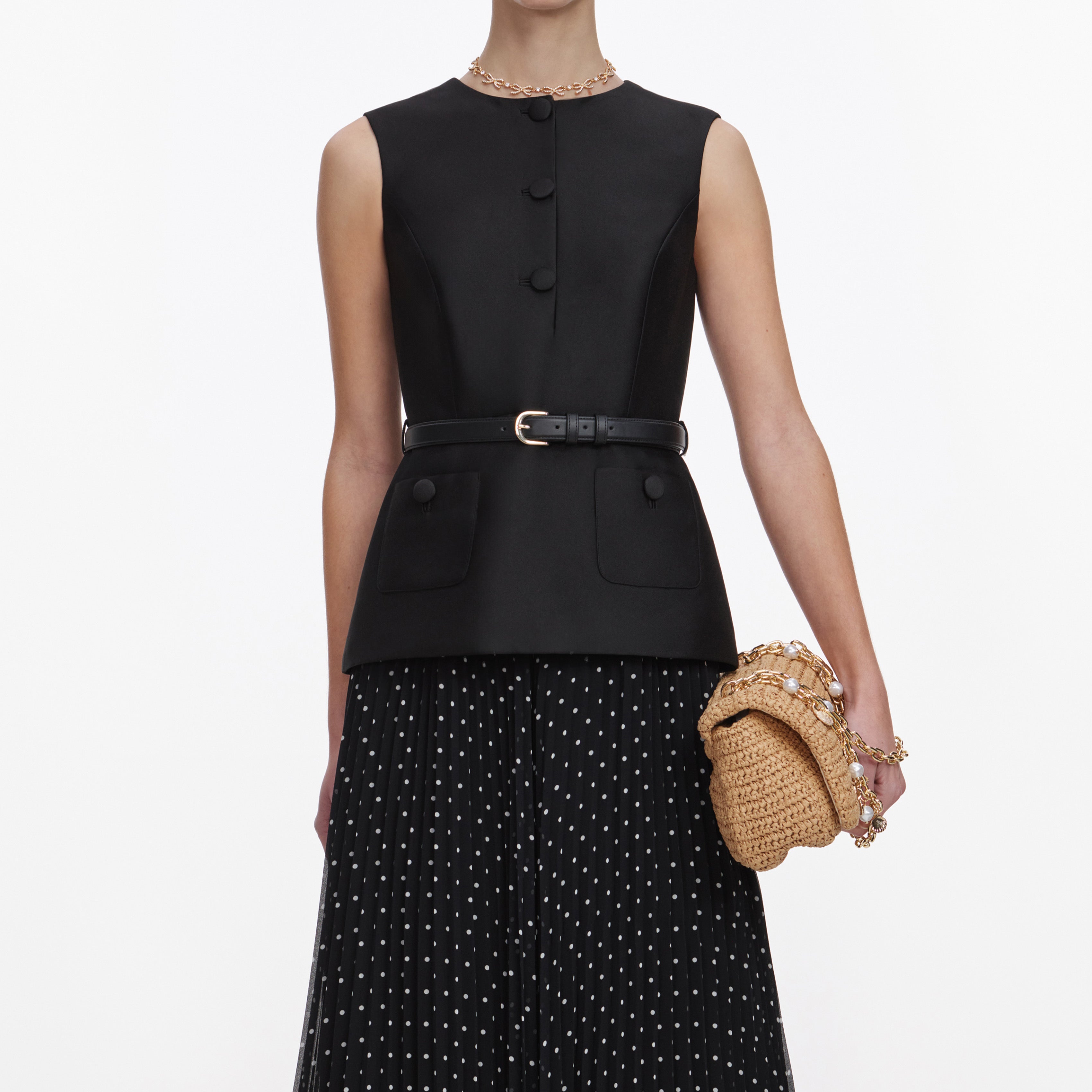 Self Portrait Dresses Black Taffeta Polka Dot Midi Kleid UK 8 Taft