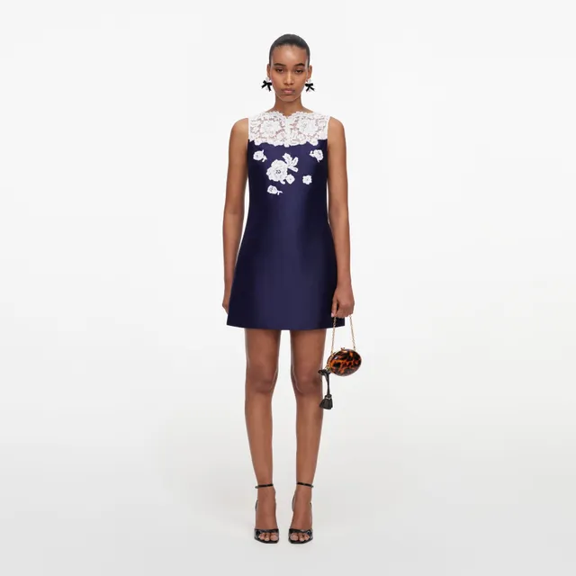 Self Portrait Dresses Taffeta Lace Minikleid Navy Spitze