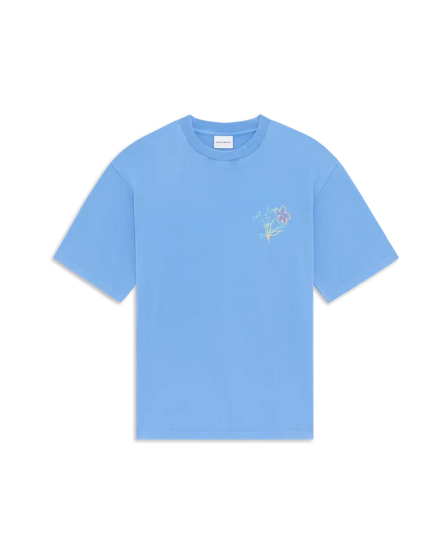 Drôle De Monsieur Esquisse Slogan T-Shirt Hellblau Baumwolle