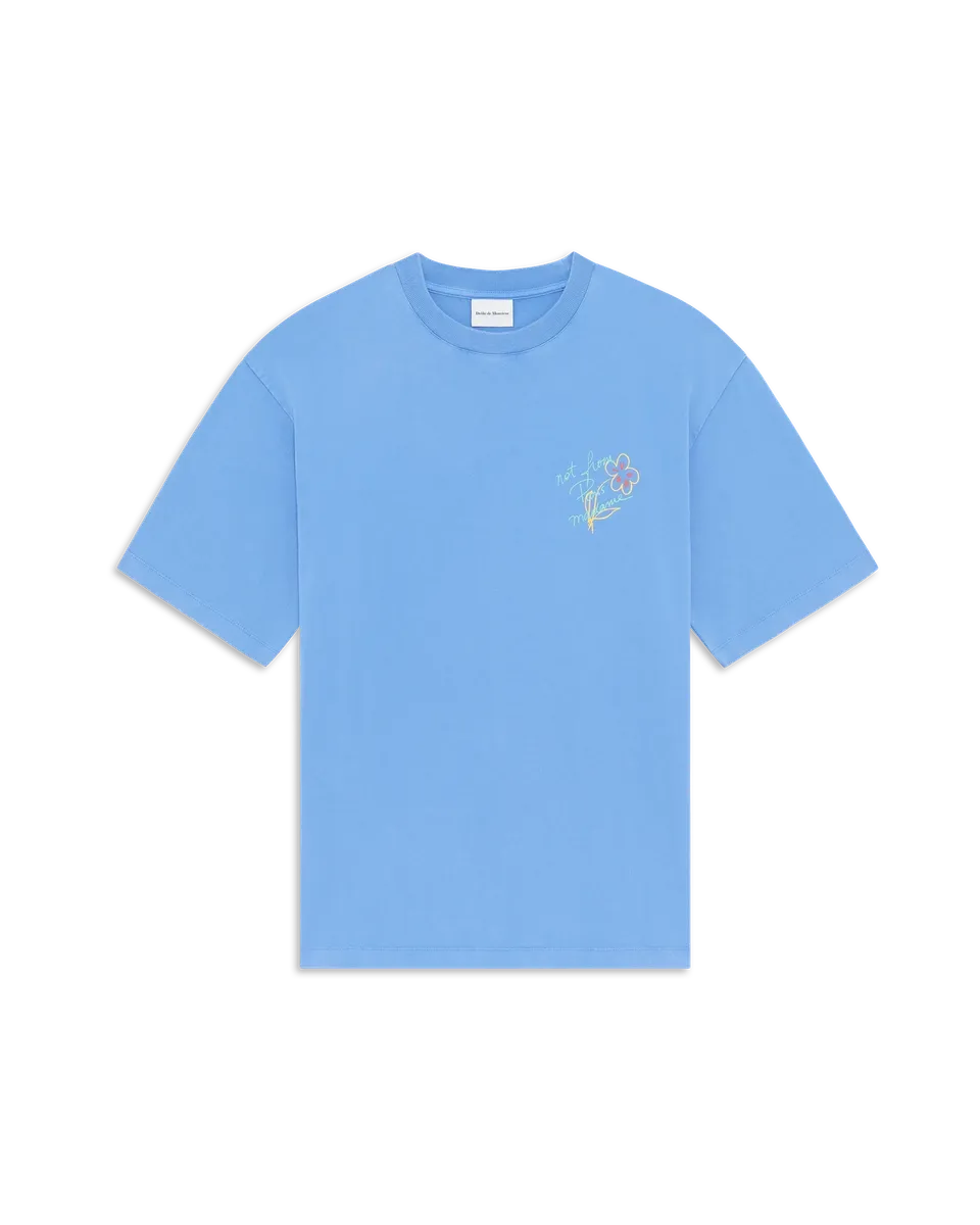Drôle De Monsieur Esquisse Slogan T-Shirt Hellblau Baumwolle