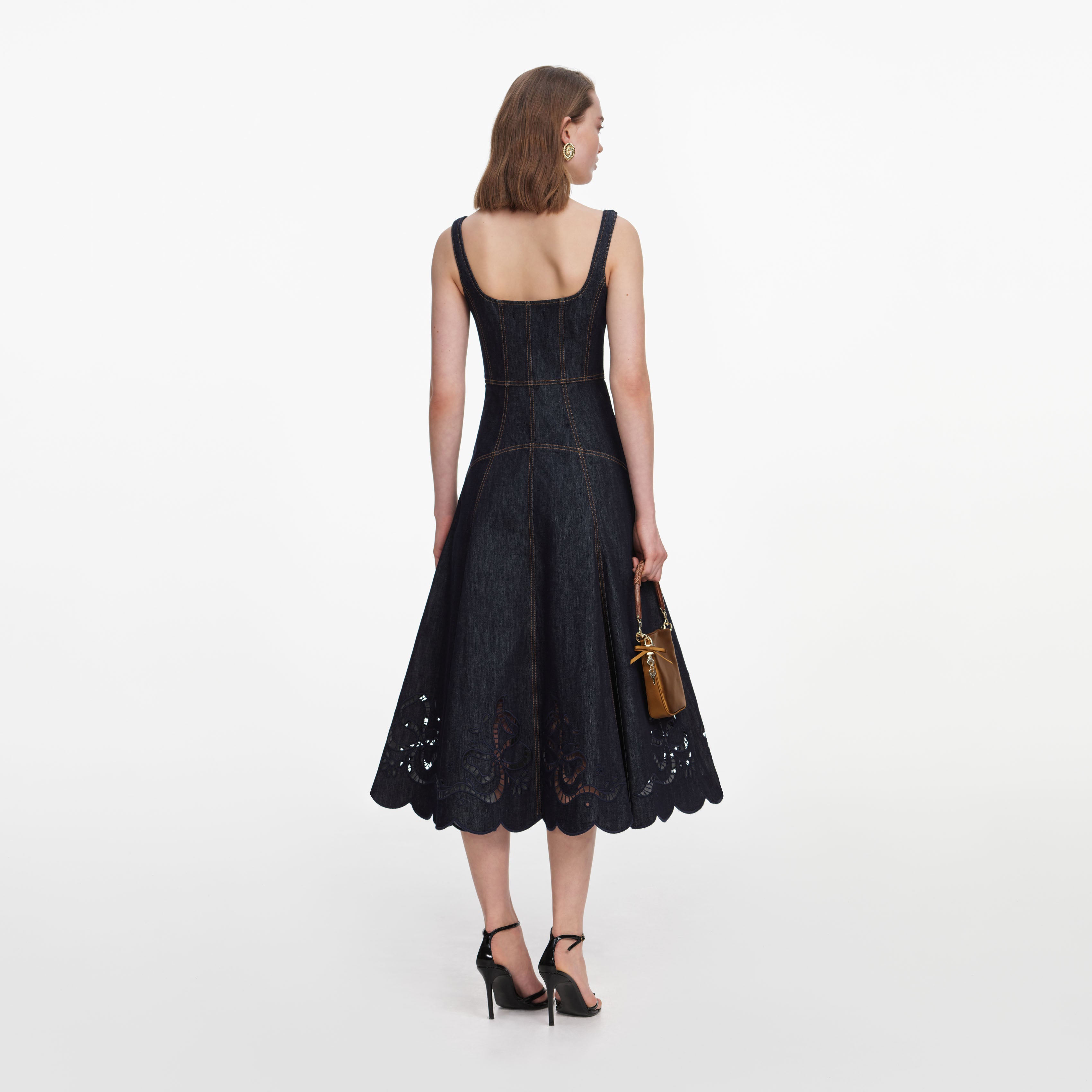 Self Portrait Denim Bow Midi Kleid indigo UK 8