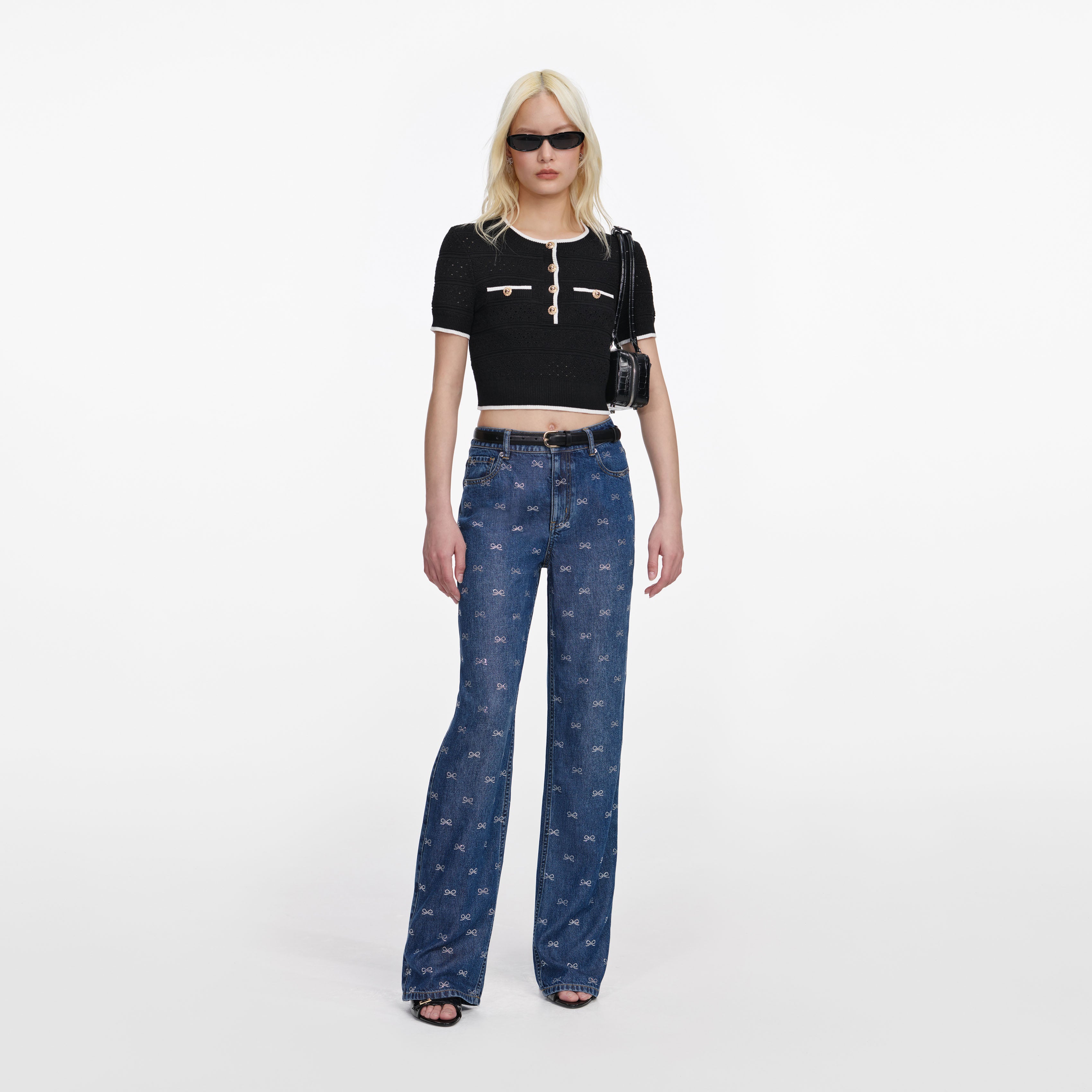 Self Portrait Lightweight Bow Jeans Denim Blau 26 High Waist