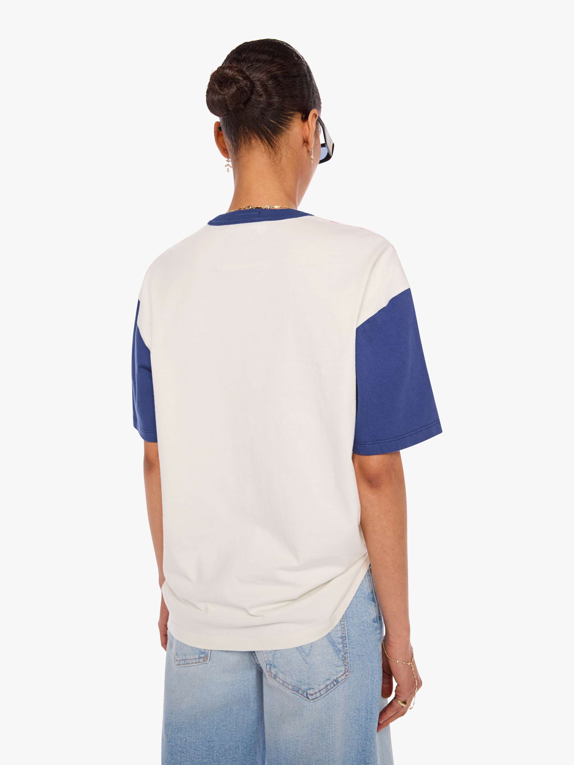 Mother The Blockdown T-Shirt Fluff Tomato Red Estate Blue