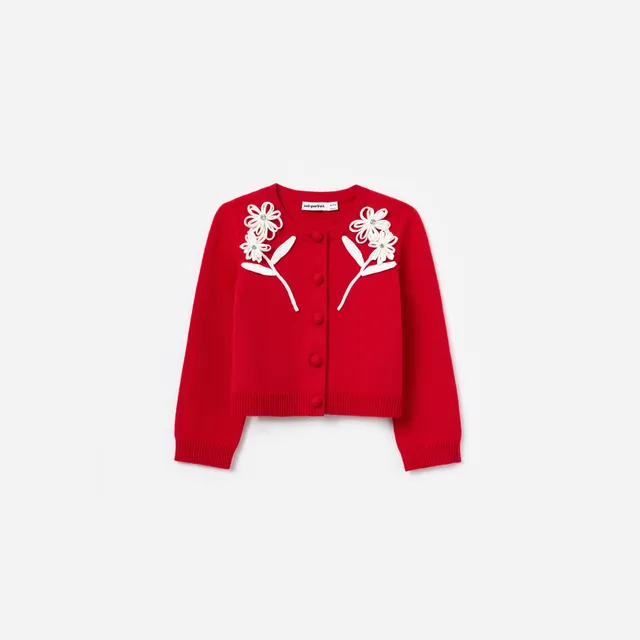 Self Portrait Red Flower Trim Cardigan Rot Kinder 5/6