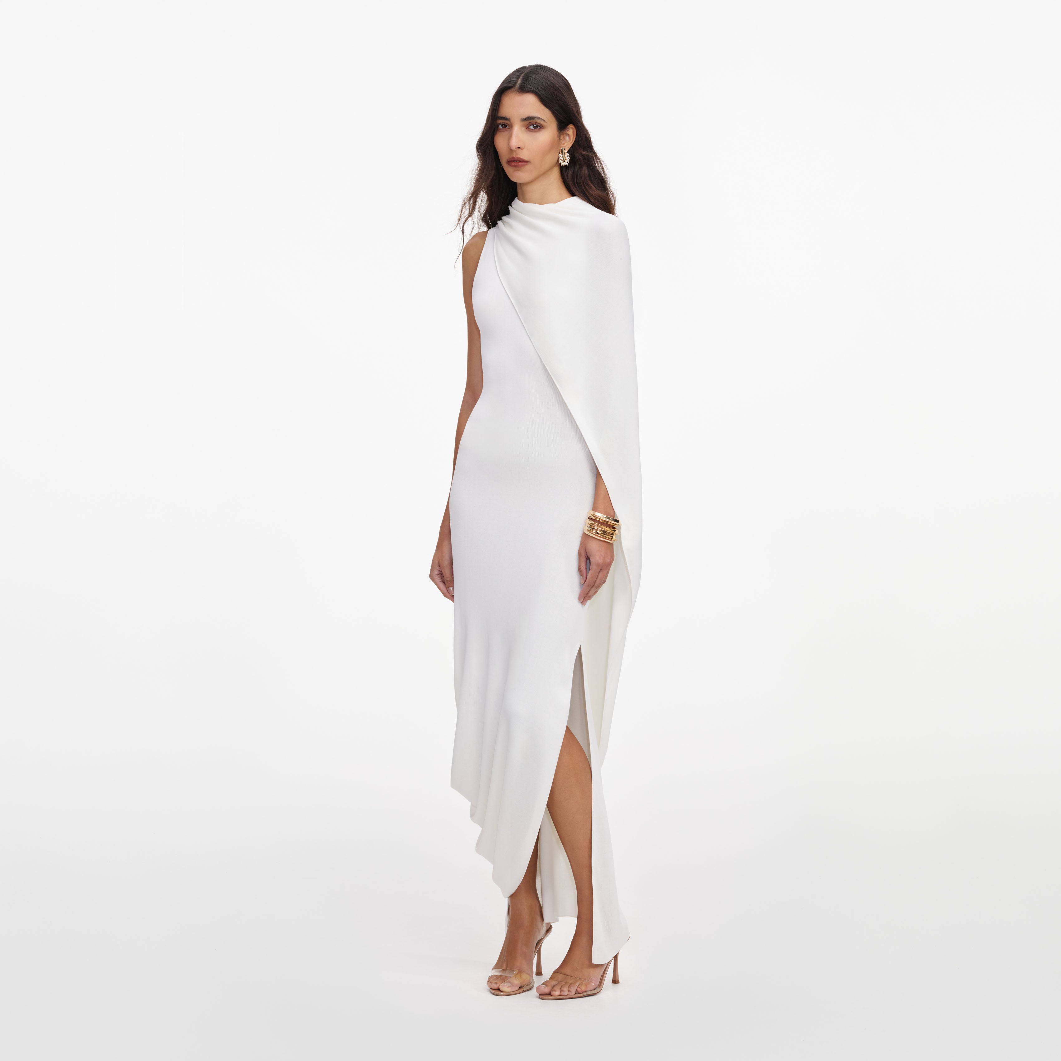 Self Portrait Dresses White Drape Viskose Maxikleid Weiß